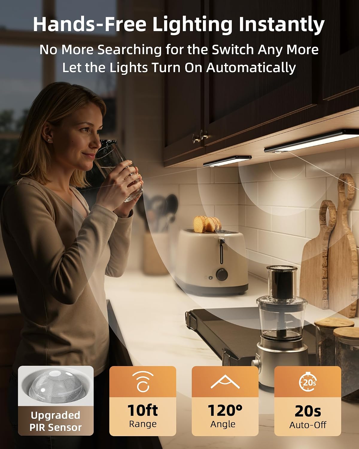 EZVALO Under Cabinet Lighting, 3500mAh Rechargeable Motion Sensor Light Indoor, 3 Color Temps, 5-Level Dimmable