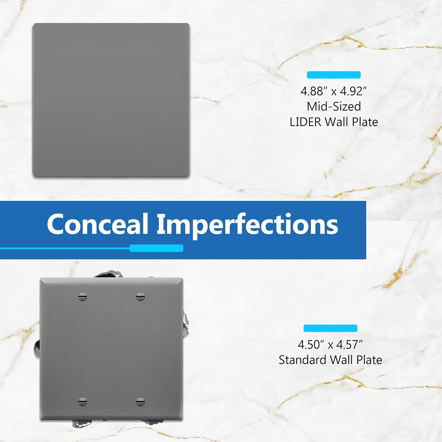 LIDER Double Blank Wall Plate, Screwless Design, Midsize, 2-Gang, 10-Pack | Temperature And Impact Resistant, Matte