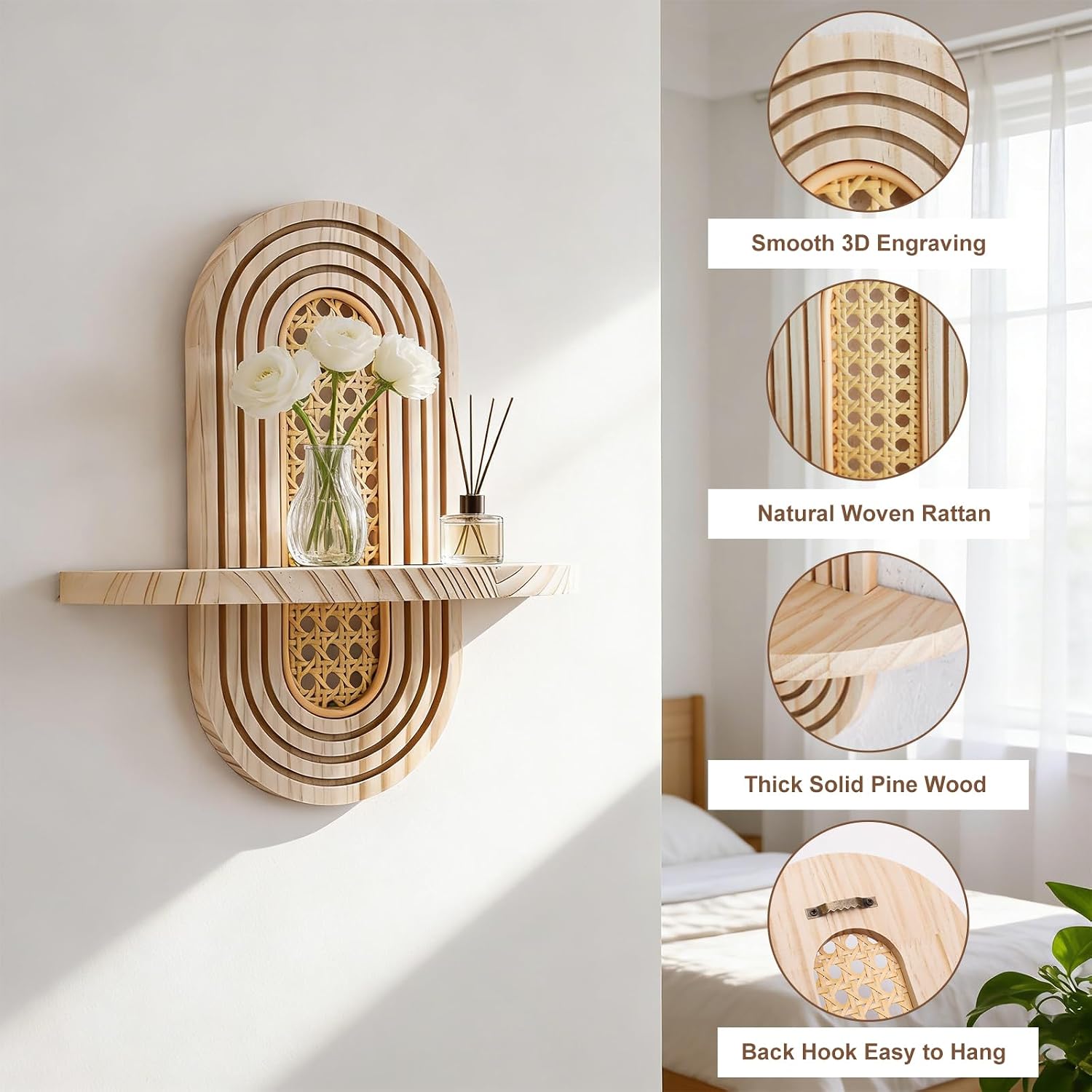 Boho Shelves Wall Decor / Rattan Burlywood / Natural / Set of 2