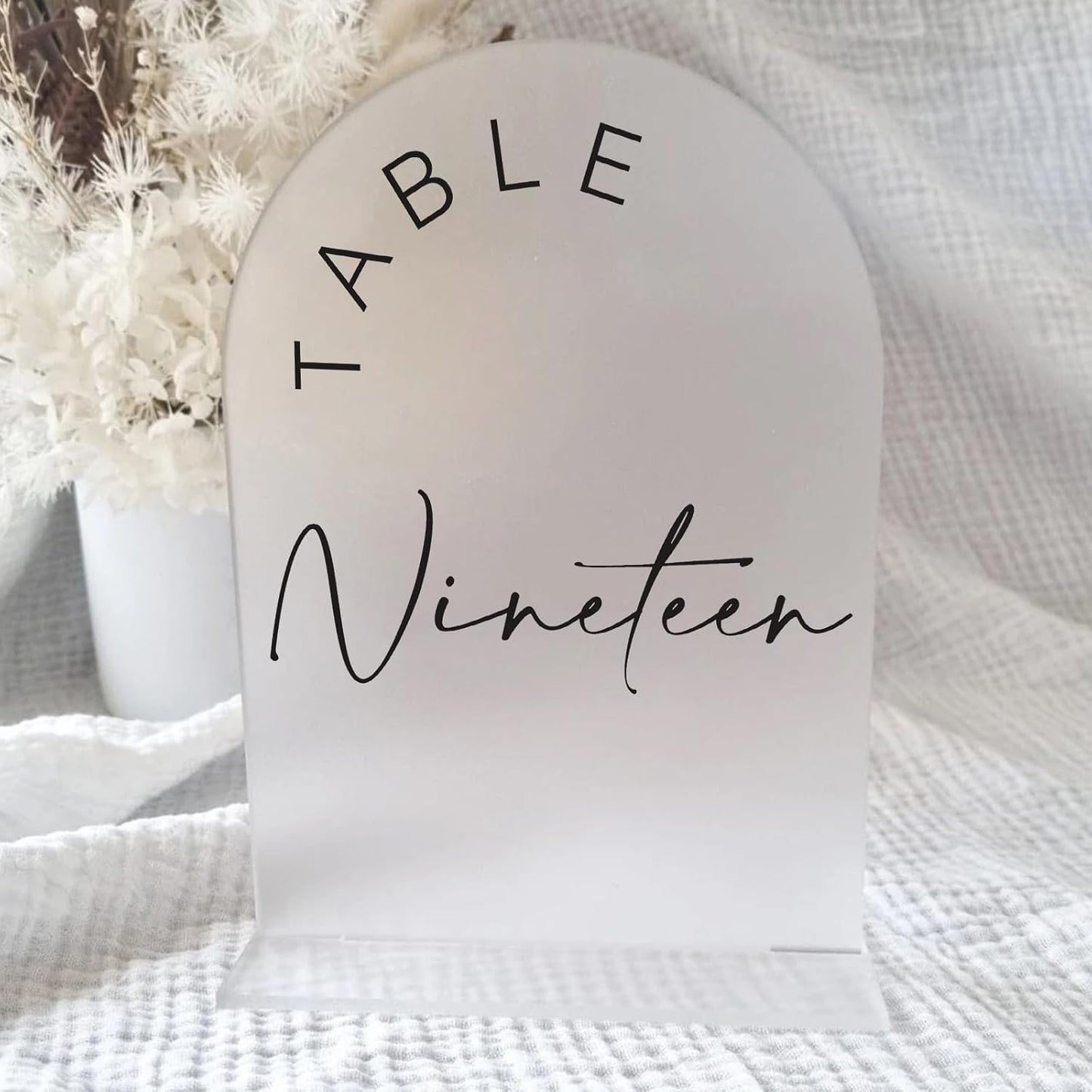 Frosted Arch Wedding Table Numbers 1-30 with Stands, 5x7 Inch Frosted Arch Acrylic Sign with Black Letters, Arched