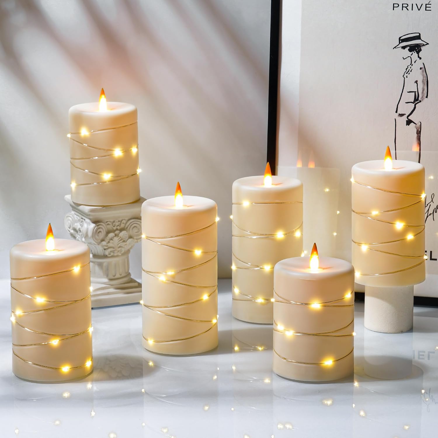 Upinmz 6 Pack Flameless LED Pillar Candles, Battery Operated Flickering Plastic Candles with Remote & Timer, Set for