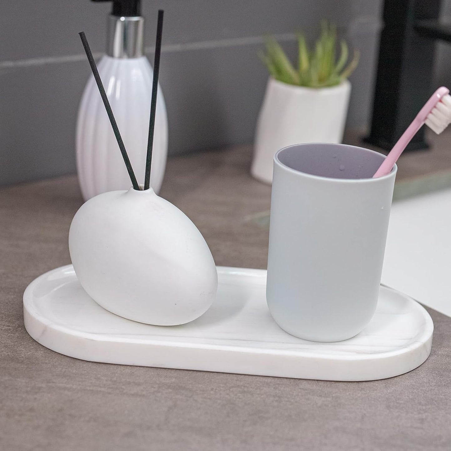 Marble Tray / Oval Stone Tray / Star White / 9.8 x 4.7 x 0.6