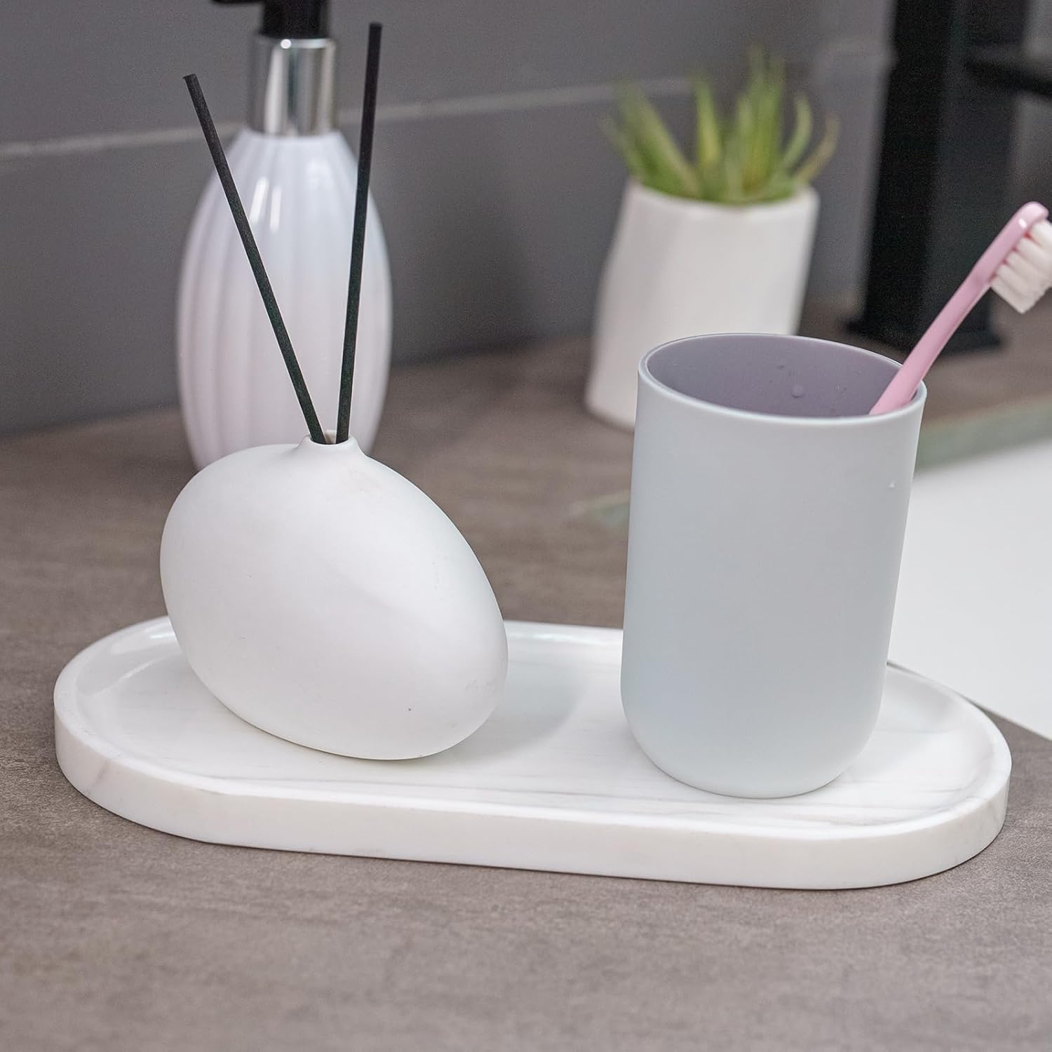 Marble Tray / Oval Stone Tray / Star White / 9.8 x 4.7 x 0.6