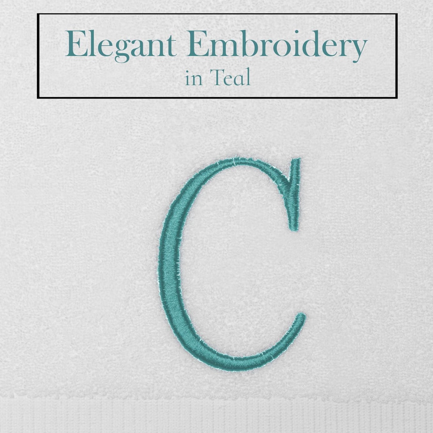 White with Teal Monogrammed Hand Towels for Bathroom - Set of 2 Letter C | Luxury Hotel Quality Initial Towels For