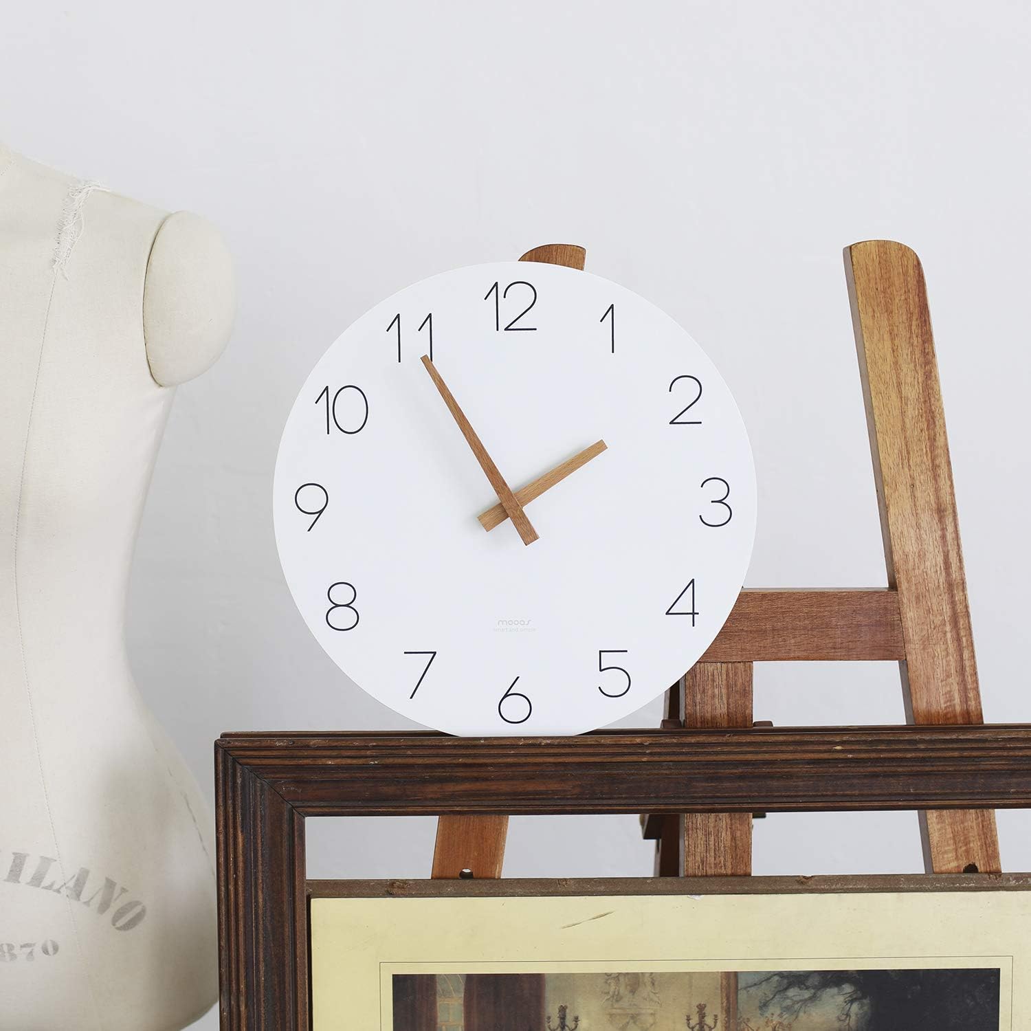 mooas Flatwood Wall Clock, 12" Analog Wall Clock, Silent Non-Ticking | Modern Wall Clocks Battery Operated for Office