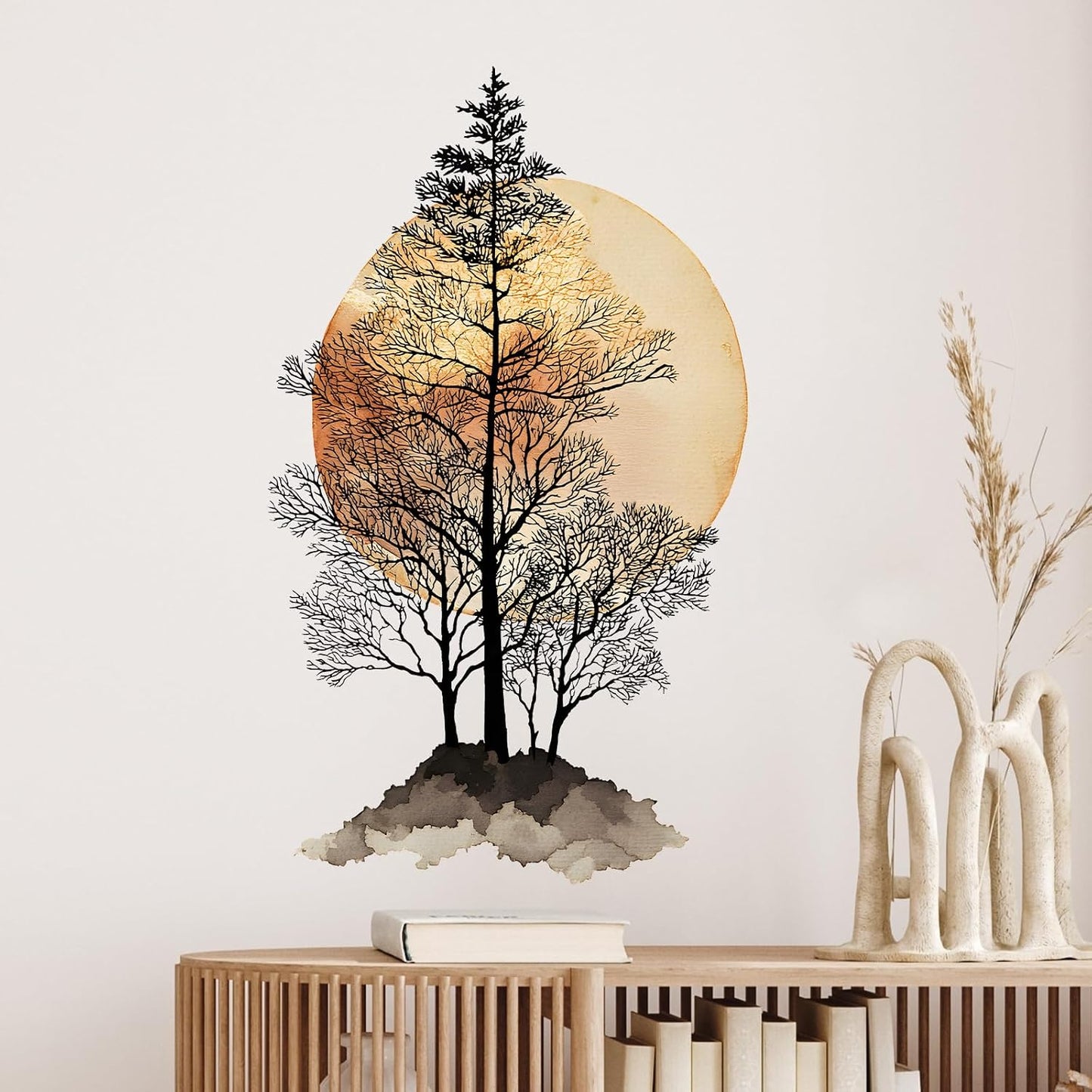 Tree and Moon Wall Decals Removable Boho Vinyl Stickers for Nursery Living Room and Kitchen Decor