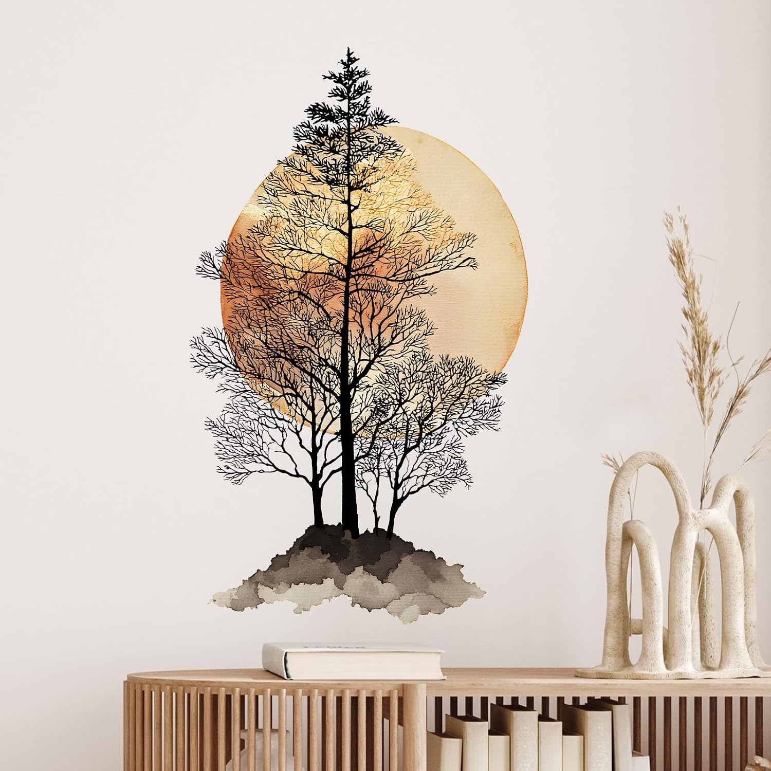 Tree and Moon Wall Decals Removable Boho Vinyl Stickers for Nursery Living Room and Kitchen Decor