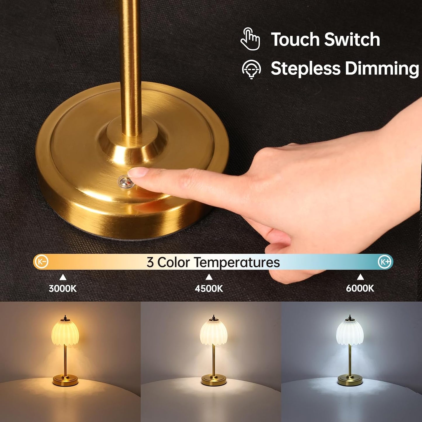 Shenmoyl Set of 2 Tulip Table Lamp with 5000mAh Battery & Touch Control, Cordless Table Lamp with 3 Colors, Dimmable