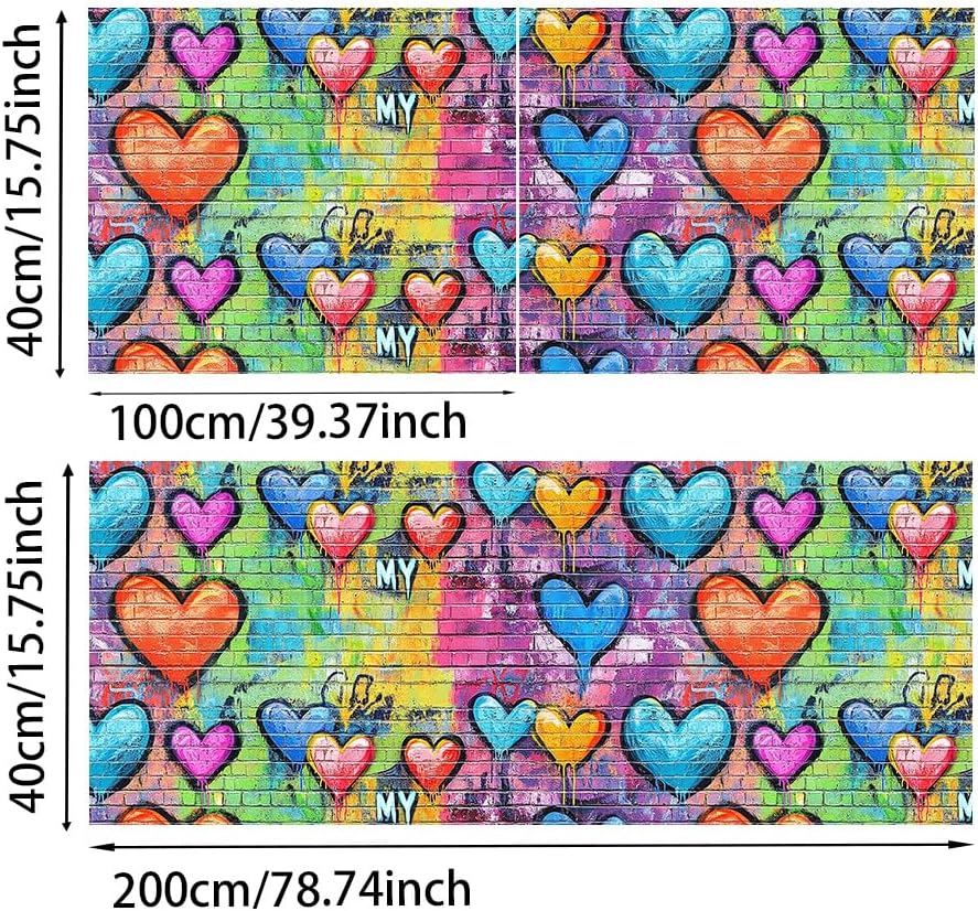 Wall Decal in Heart Graffiti Peel and Stick / Colorful0902 / 78.7 x 15.7