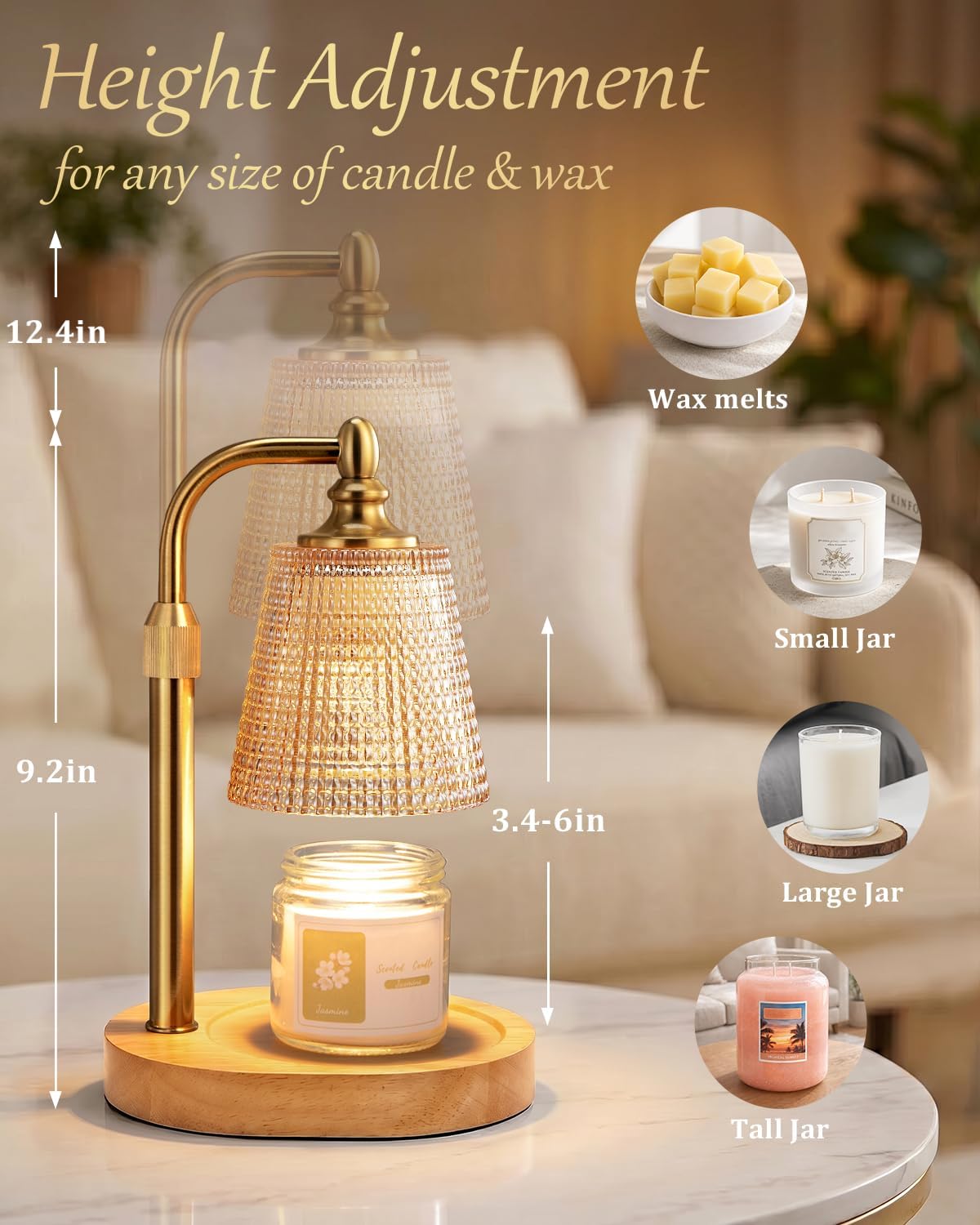 Candle Warmer Lamp with Timer,Birthday Gifts for Women Mom Home Decor | Adjustable Height Dimmable,Office Dorm Bedroom
