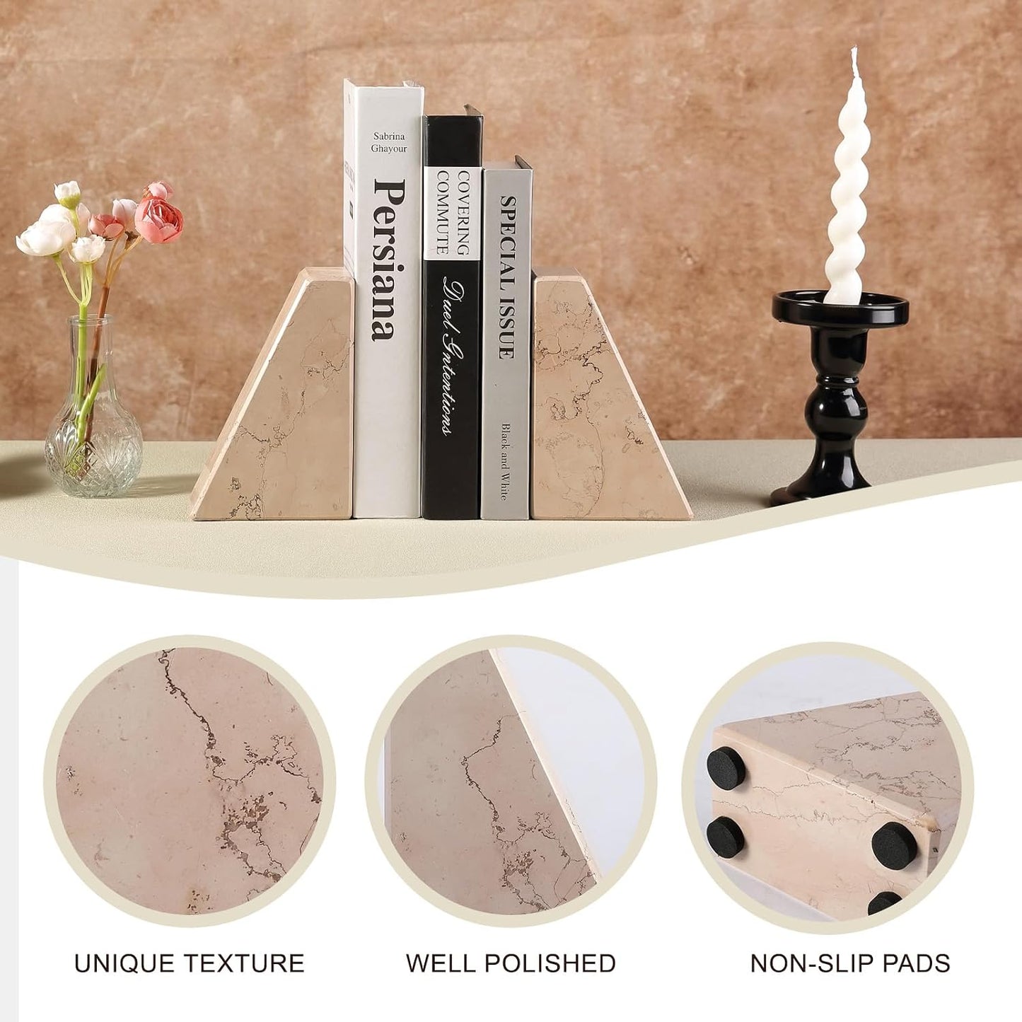 Natural Stone Bookends / Trapezoid-pink