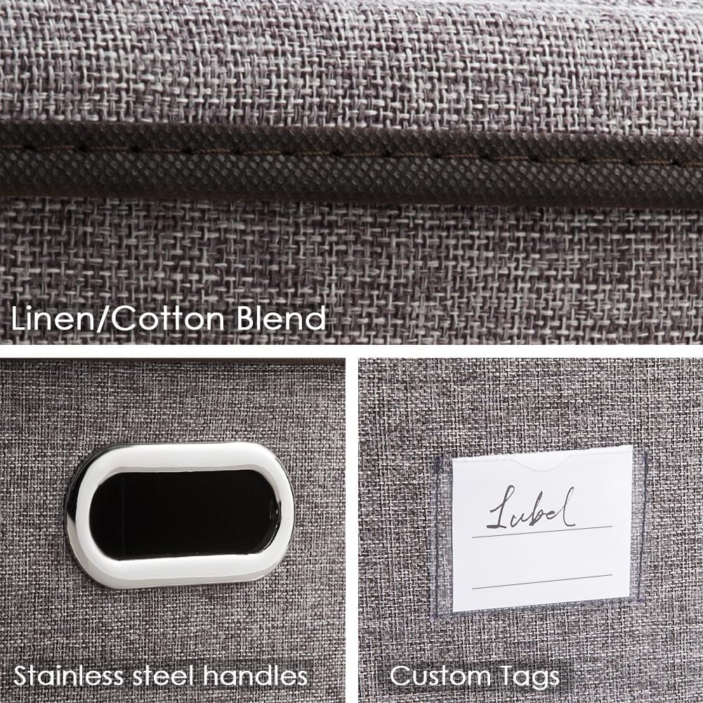 Lids Linen/Cotton Blend Foldable Storage Boxes Organizer / Gray / L / Set of 3