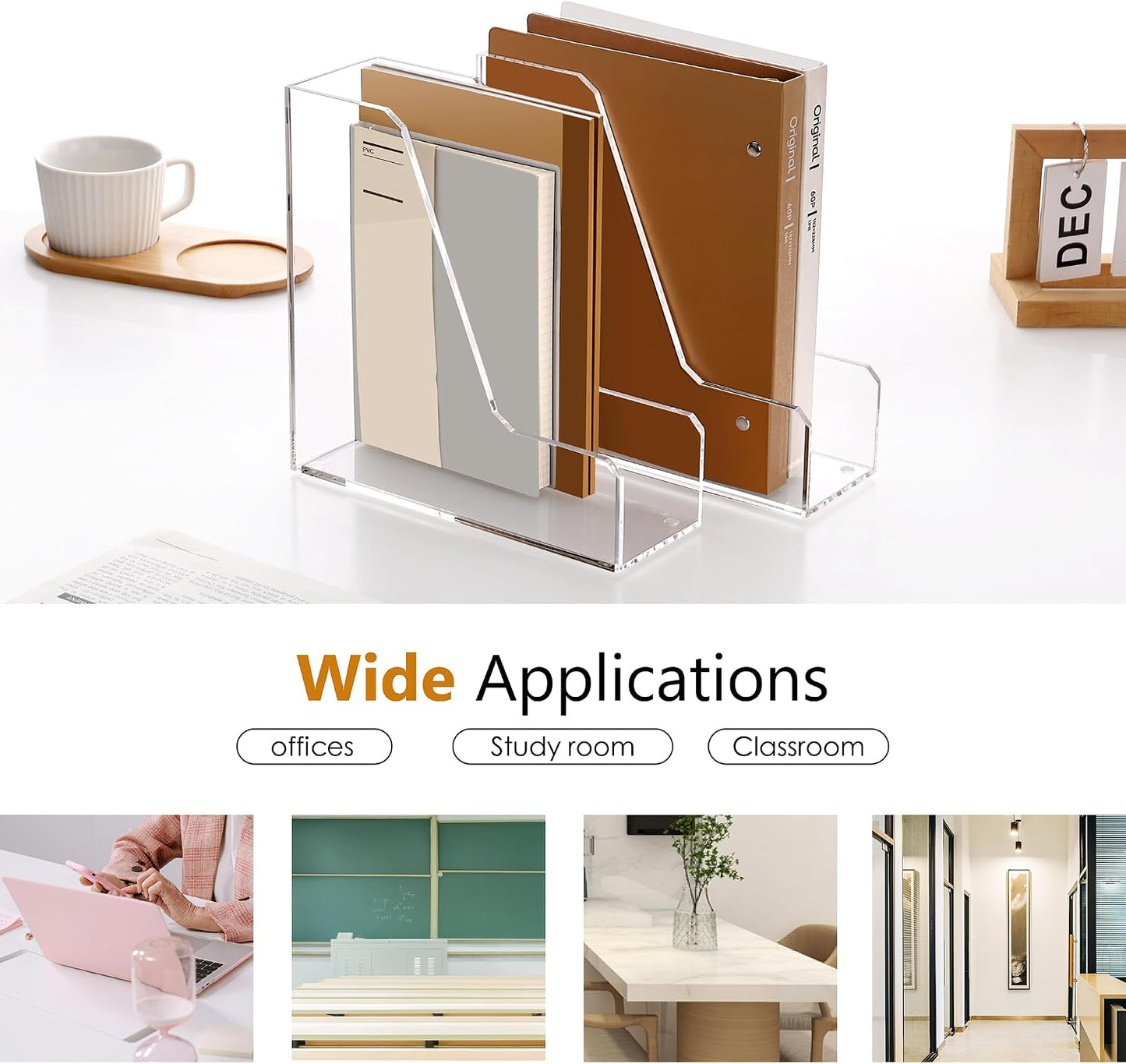 SANRUI Acrylic Desk Organizer, 3-lot Vertical File Organizer, 2-Pack Clear | Magazine Holders, Upright File Sorter for