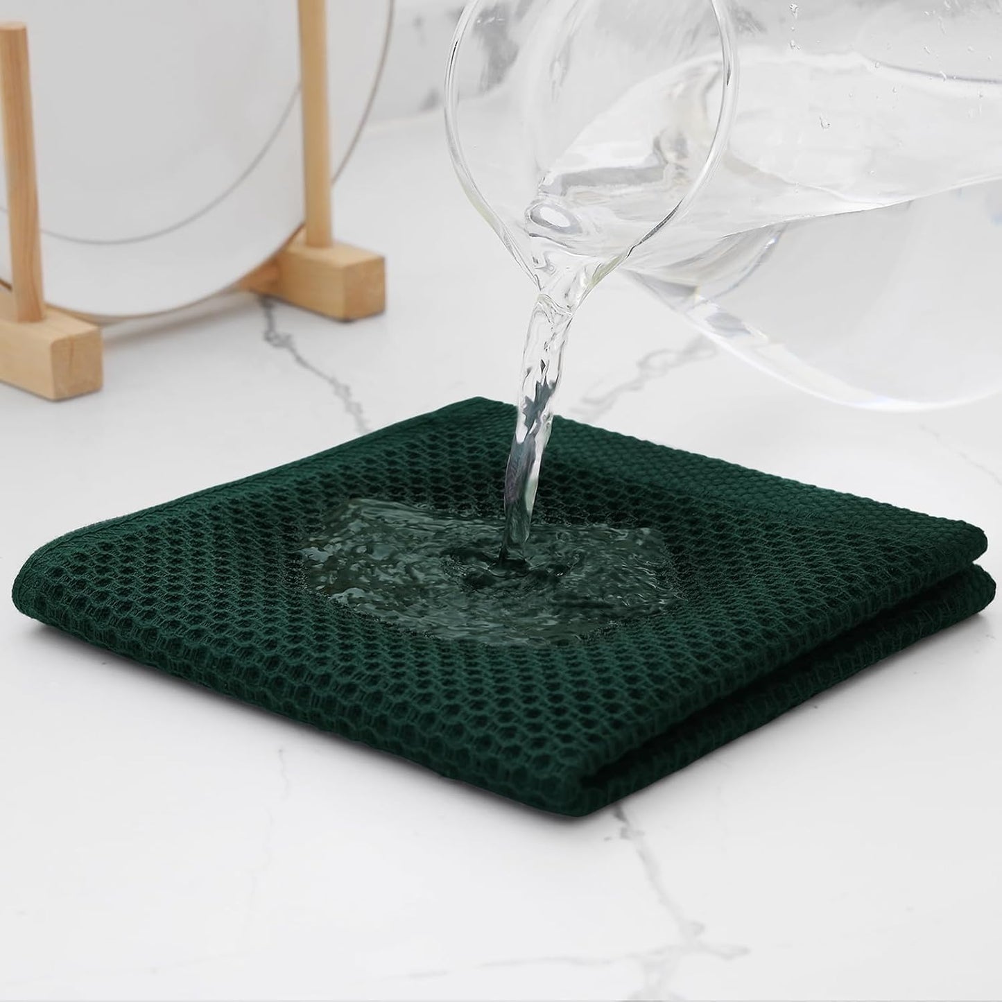 Kitinjoy Cotton Waffle 12-Pack Kitchen Towels, 12" x 12", Blackish Green | Ultra Absorbent, Super Soft, lightweight