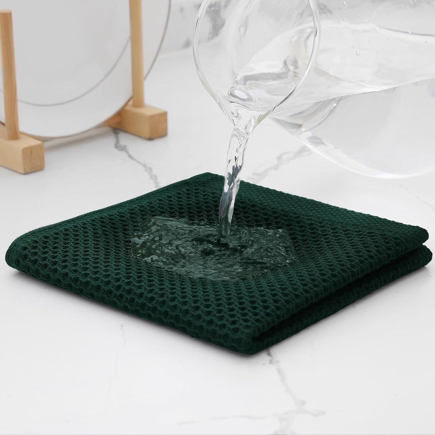 Kitinjoy Cotton Waffle 12-Pack Kitchen Towels, 12" x 12", Blackish Green | Ultra Absorbent, Super Soft, lightweight
