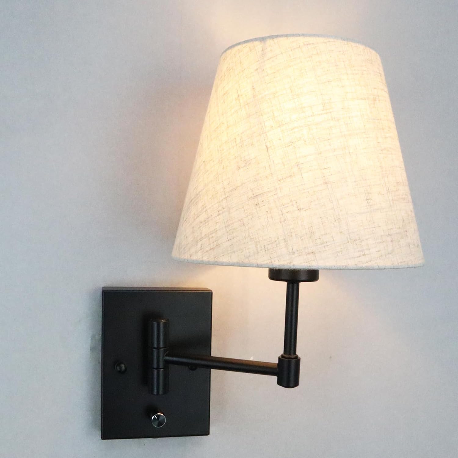 SAMTEEN Swing Arm Wall Sconces Set of Two Modern Black Sconce Light Plug in Wall Sconce with Shade, Black Swing Arm