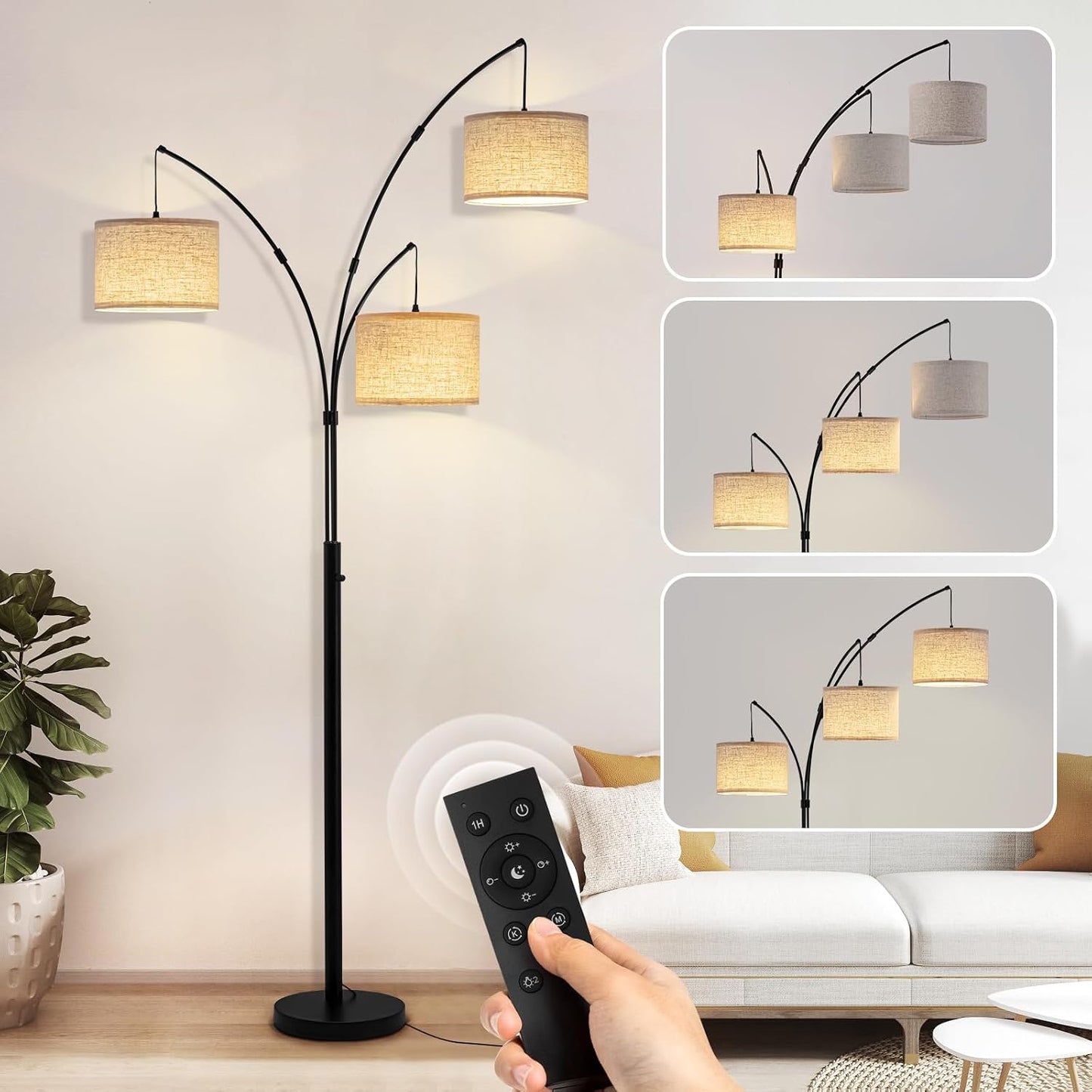 Ambimall Height Adjustable Modern Floor Lamp, Black & White