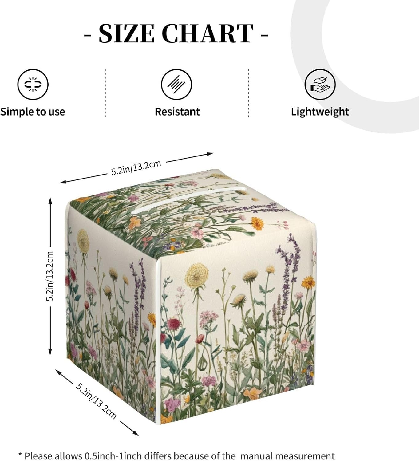 Tissue Box Cover Spring Summer Wild Flowers Florals Square Leather Tissue / Vintage Dandelion Herbs