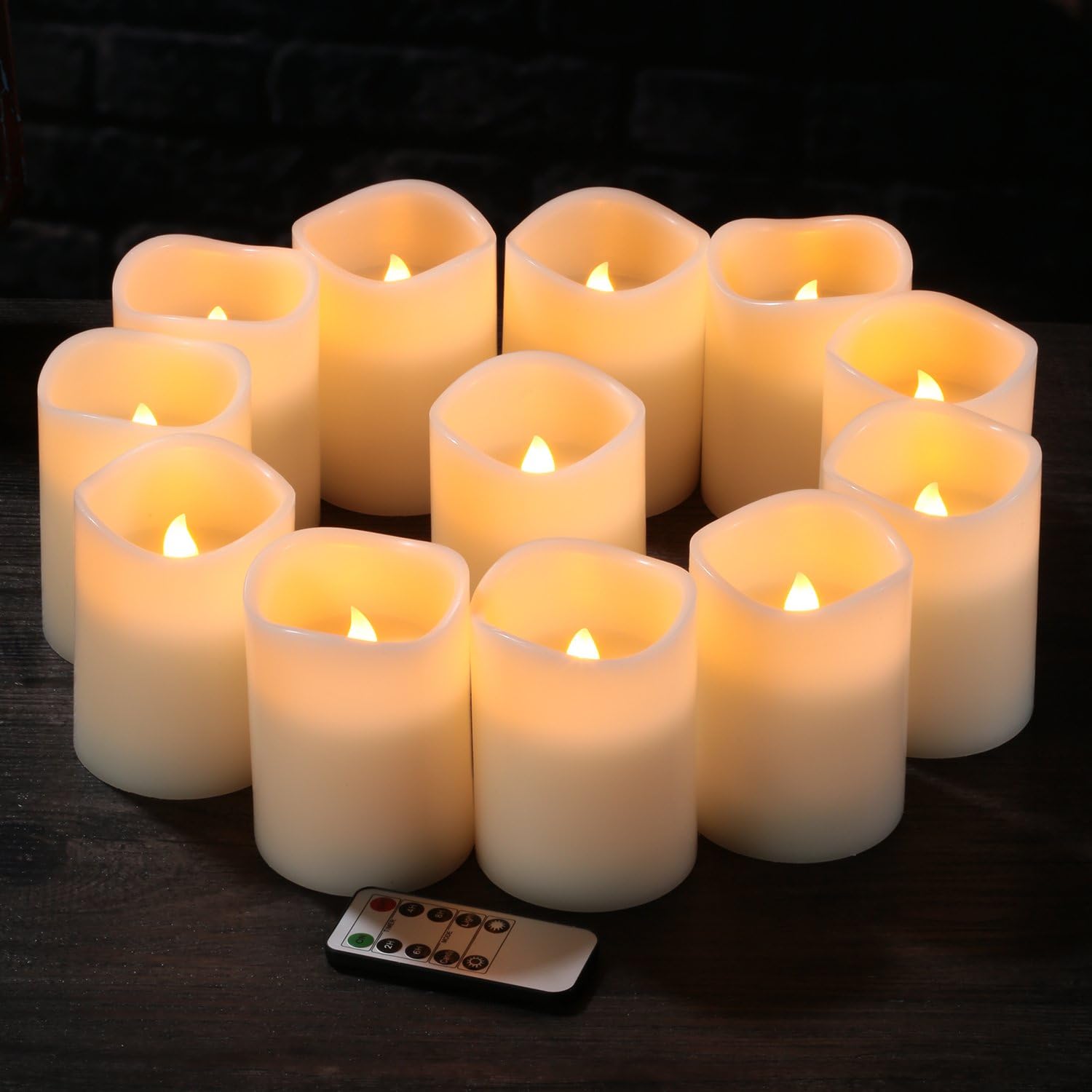 Flameless Candles Battery Operated Candles Set of 12(D:3" X H:4") Pillar Real Wax Led Candles with 10-Key Remote and