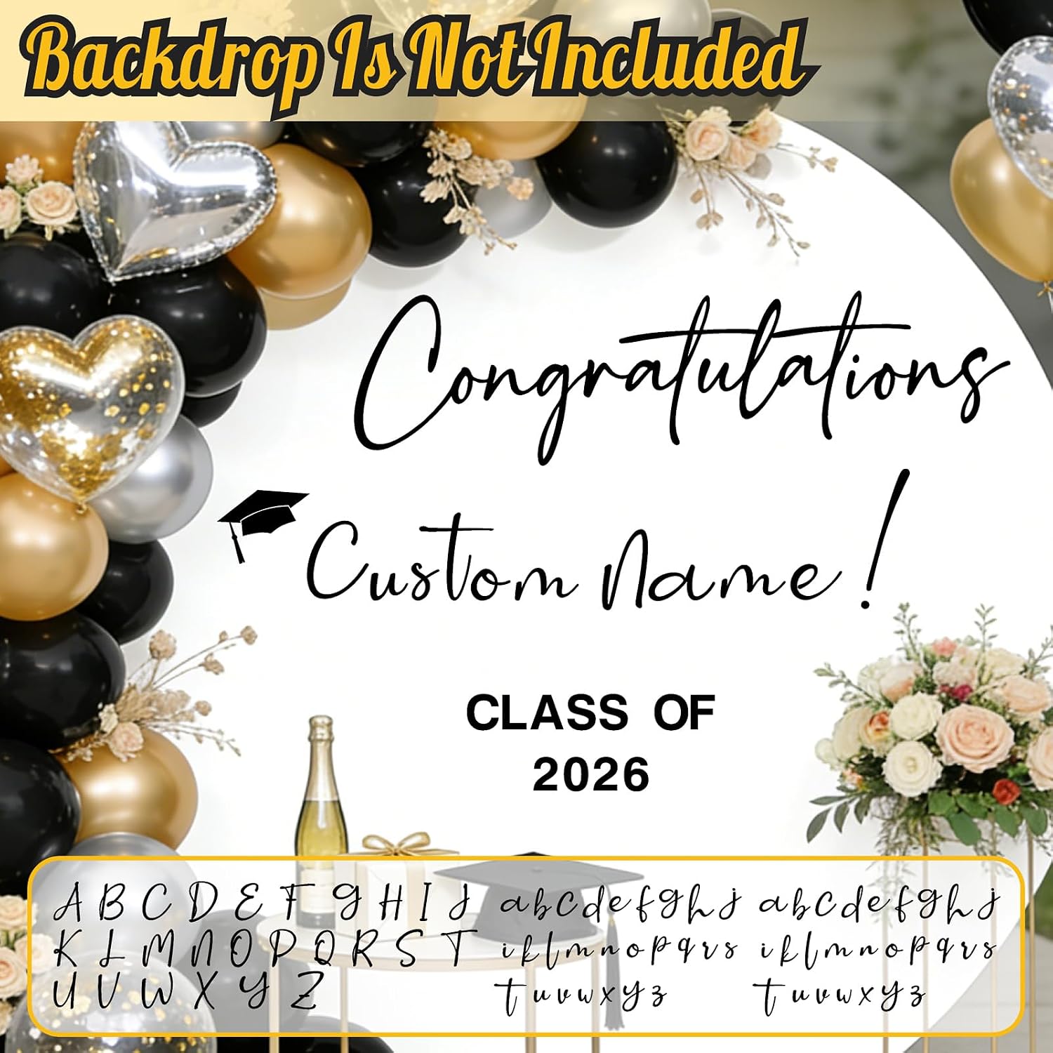 Custom Name Class of 2026 Sign for Backdrop 2026 Graduation Decorations Decals / Black Graduation