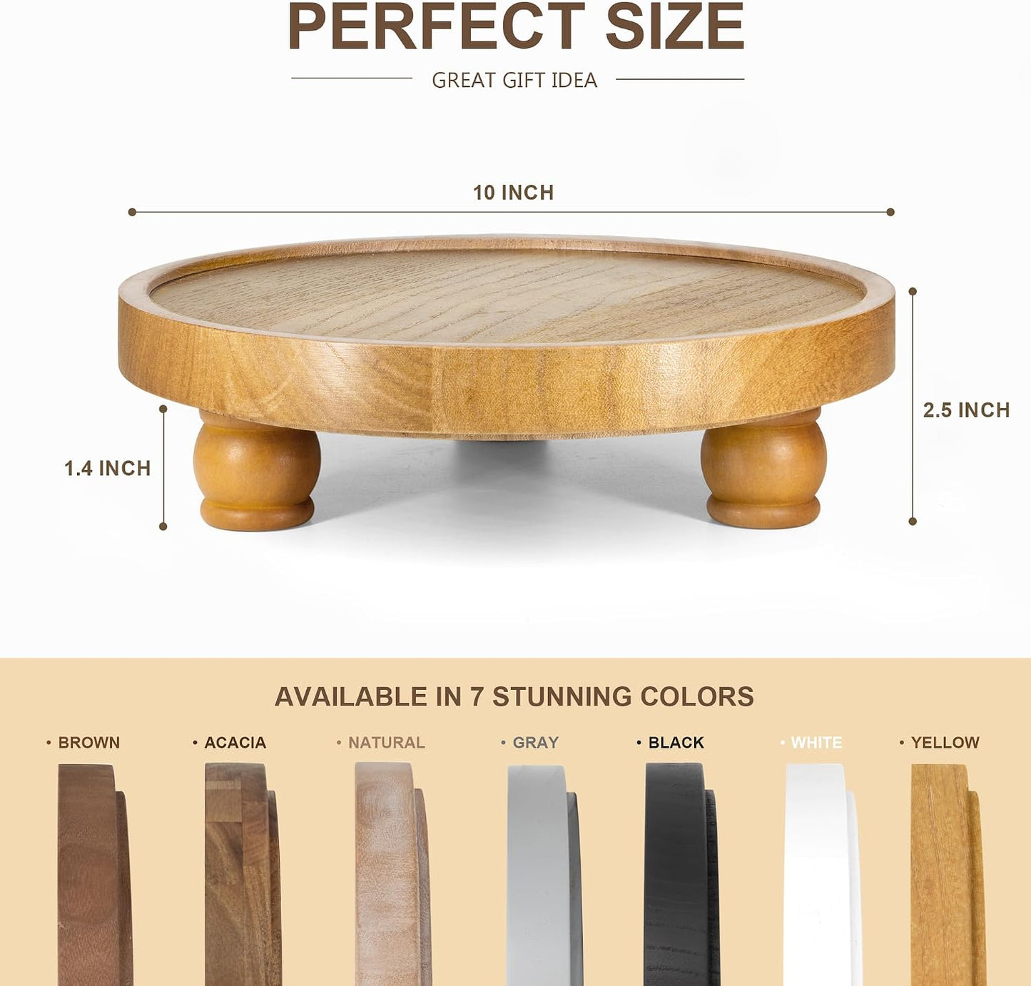 EOSAHR Wood Display Riser: Rustic Pedestal Stand for Bathroom Decor, Yellow | 10" Round Pedestal Stand, Plant Stand