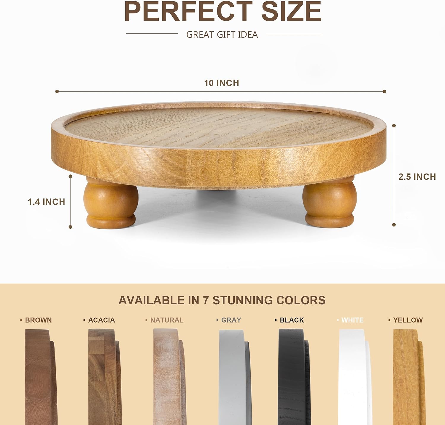 EOSAHR Wood Display Riser: Rustic Pedestal Stand for Bathroom Decor, Yellow | 10" Round Pedestal Stand, Plant Stand