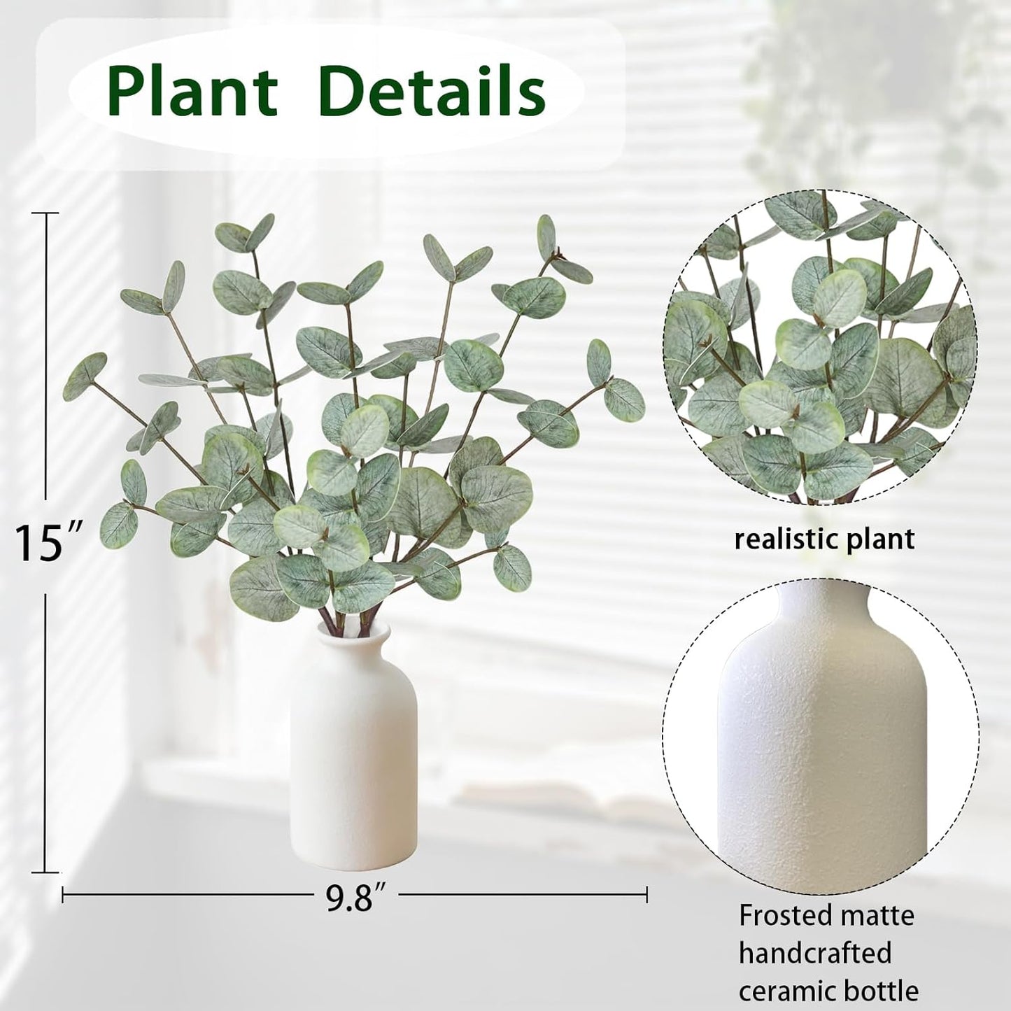 Faux Plants / 15" Artificial Eucalyptus Stems Potted Plant / Eucalyptus Plant