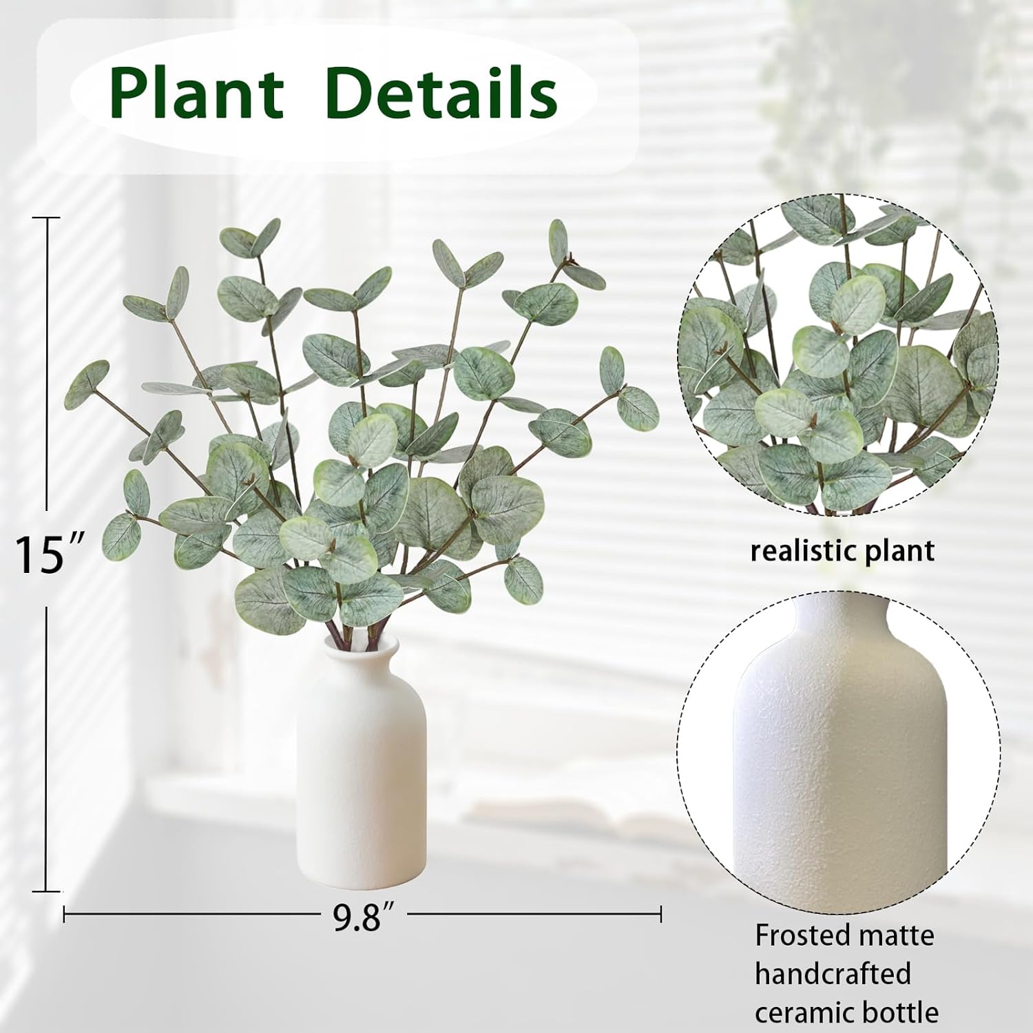 Faux Plants / 15" Artificial Eucalyptus Stems Potted Plant / Eucalyptus Plant