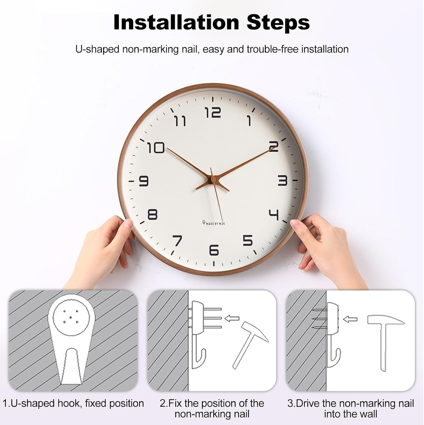 Ergocar Wall Clock, Modern Silent No Ticking Round Wooden Wall Clock Battery Powered Decorate Bedroom, Living Room