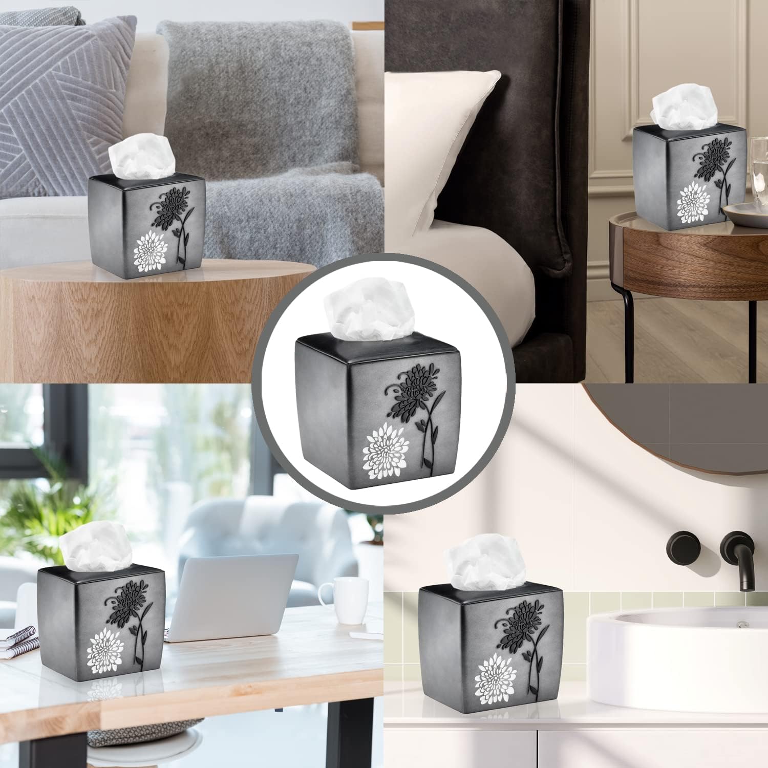 Zahari Home 2pc Erica Bathroom Decor Set Waste Basket for Bathroom & Tissue Cover Modern Classic Decor Stylish Unique