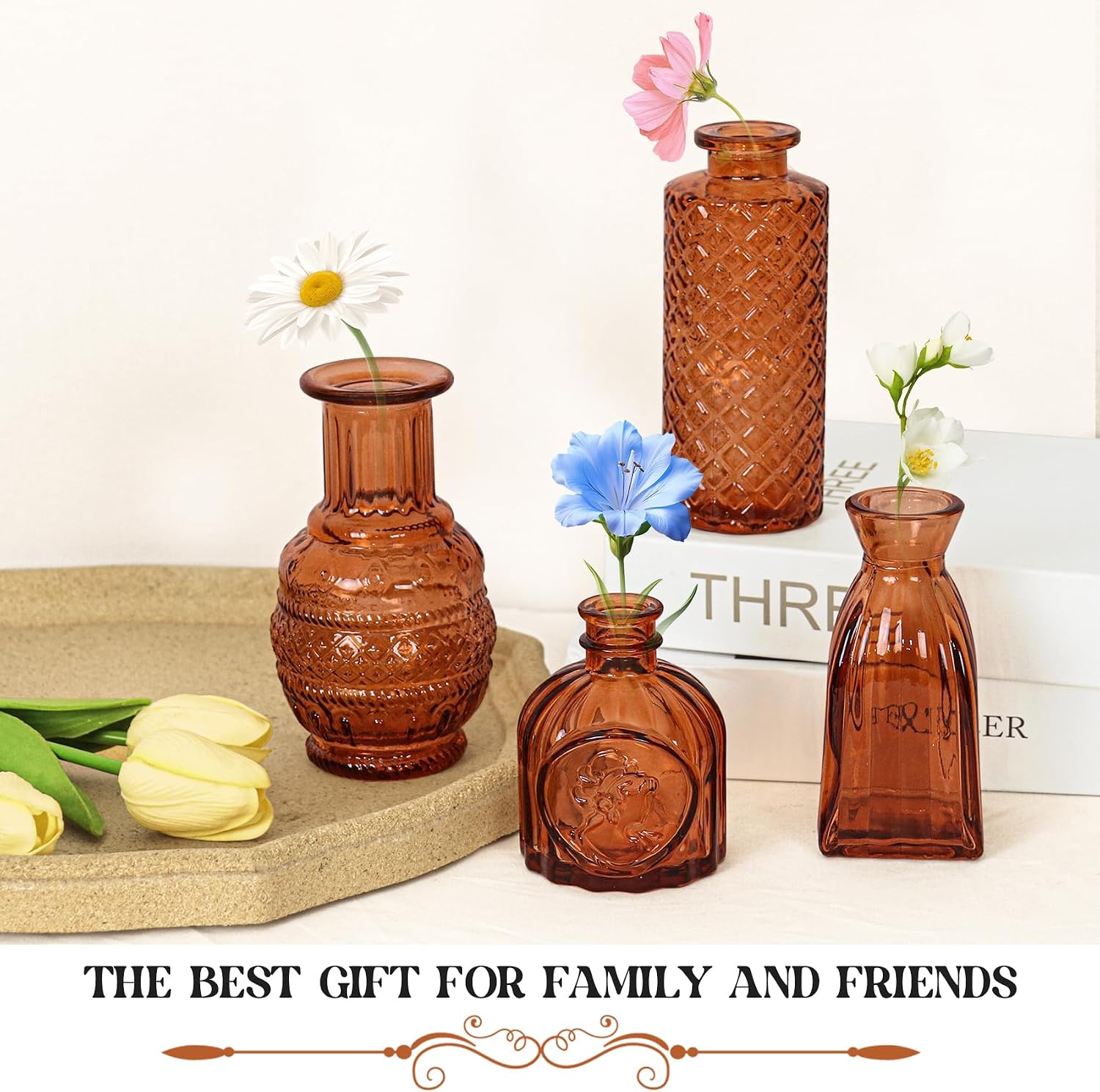 Glass Bud Vase Set / Amber / Clear / Set of 12