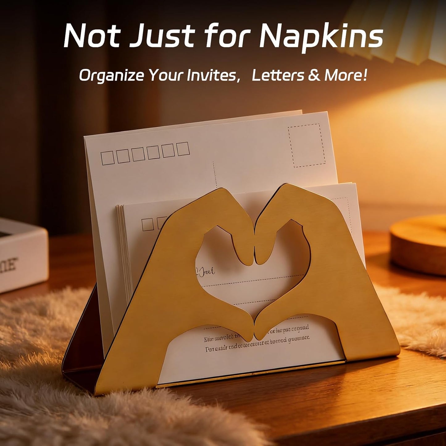 Love Heart Metal Napkin Holder for Paper Napkins & Mail / Gold