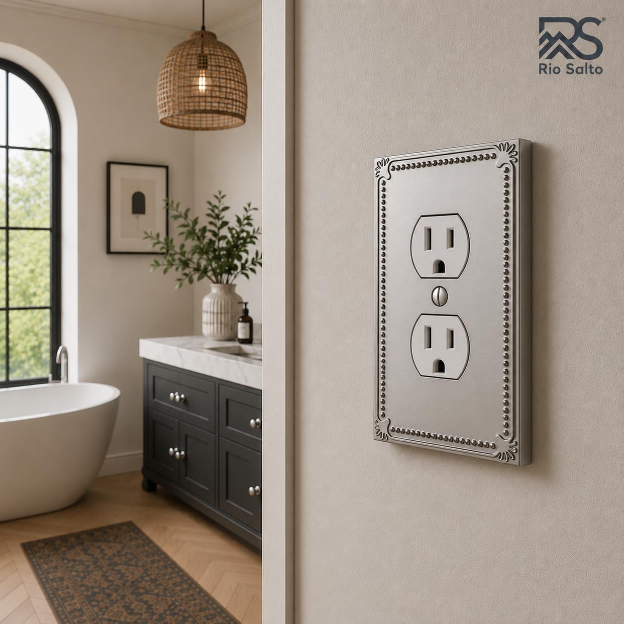 Rio Salto Outlet Covers Duplex Light Switch Cover Plate Electrical Outlet Cover Receptacle Wall Plate Brushed Nickel