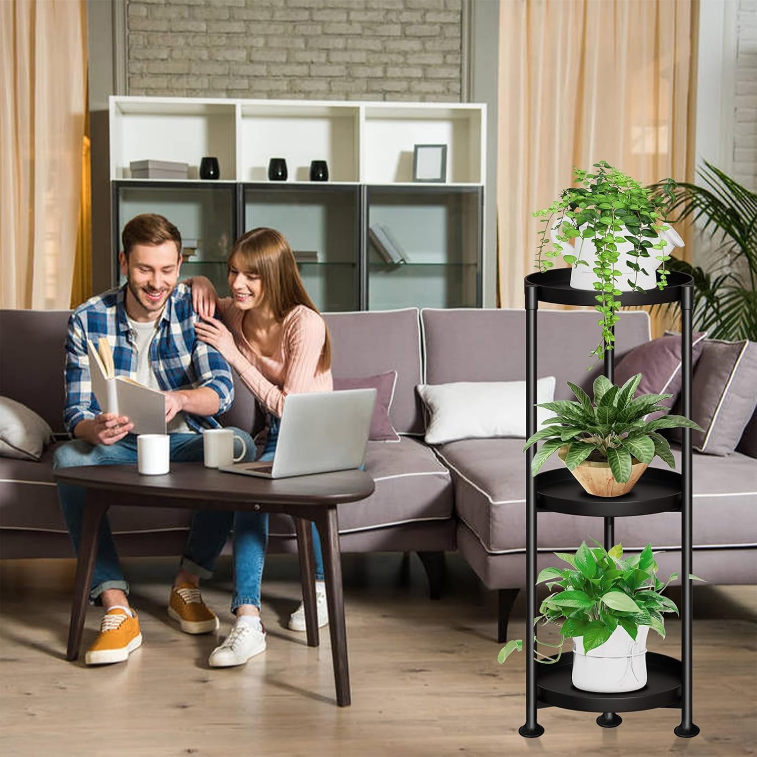 SYQ 3 Tier Plant Stand Indoor Outdoor - 34'' Extra-Tall Metal Plant Stands for Potted Plants Multiple Tiered Plant