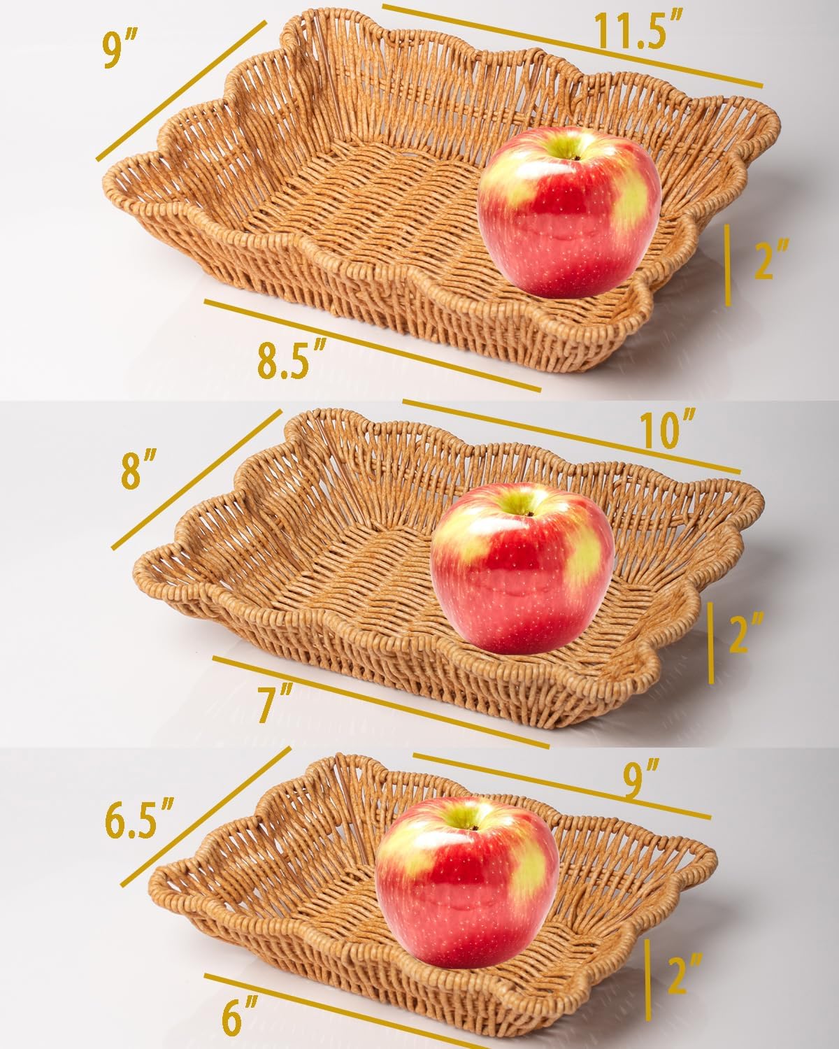 Woven Scalloped Storage Baskets / Set of 3