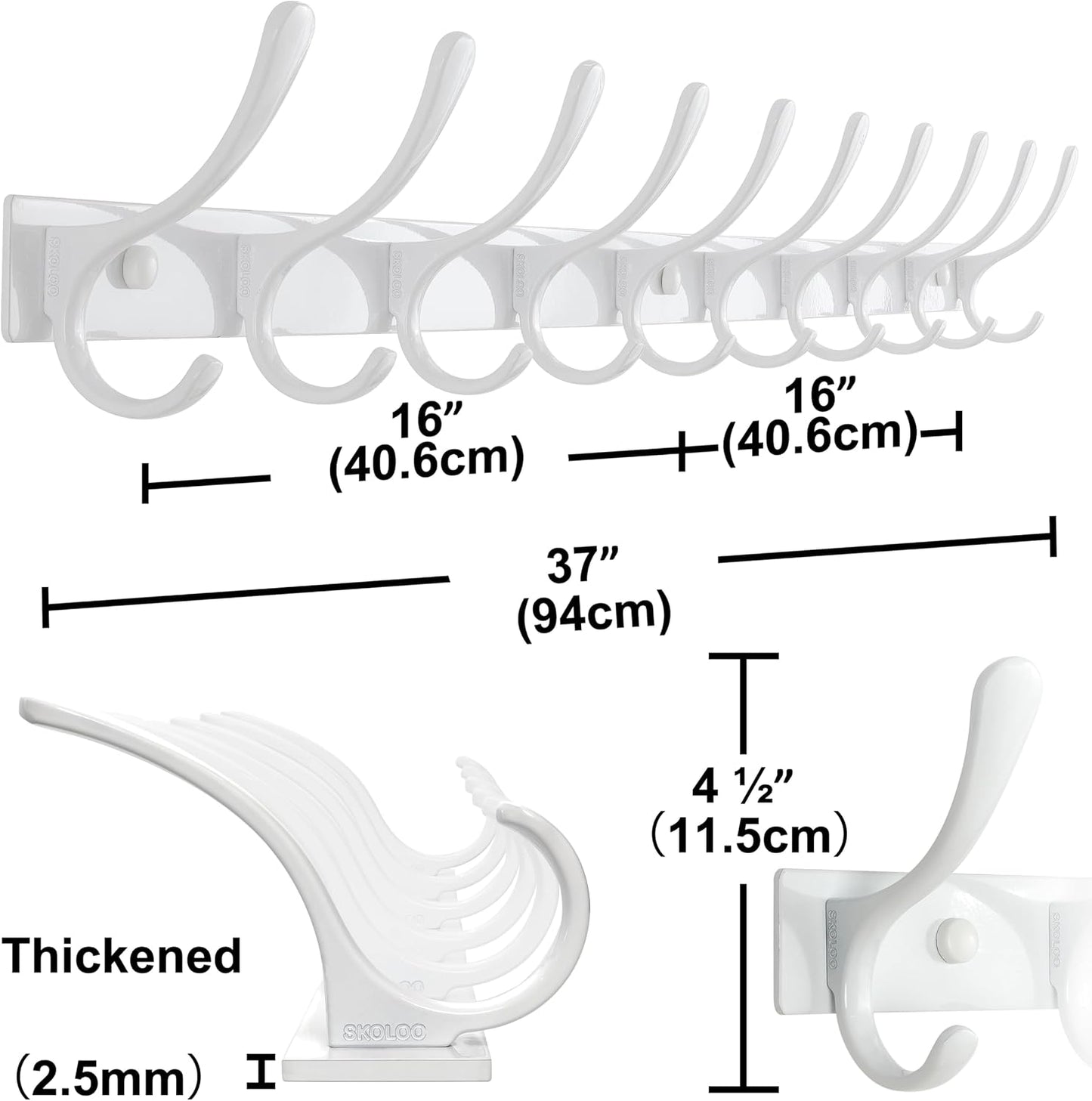 SKOLOO Wall Mounted Coat Rack - 10 Hooks, Heavy Duty, Stainless Steel, Metal Wall Hangers, Sturdy Coat Hooks for