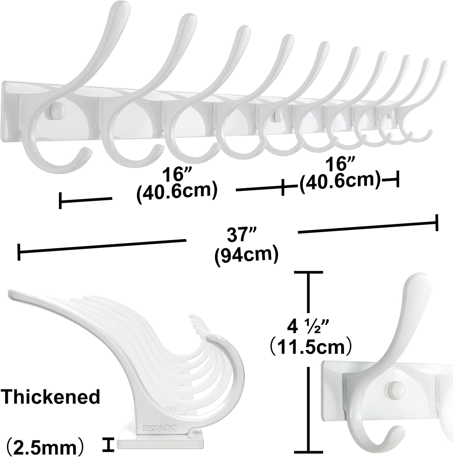 SKOLOO Wall Mounted Coat Rack - 10 Hooks, Heavy Duty, Stainless Steel, Metal Wall Hangers, Sturdy Coat Hooks for
