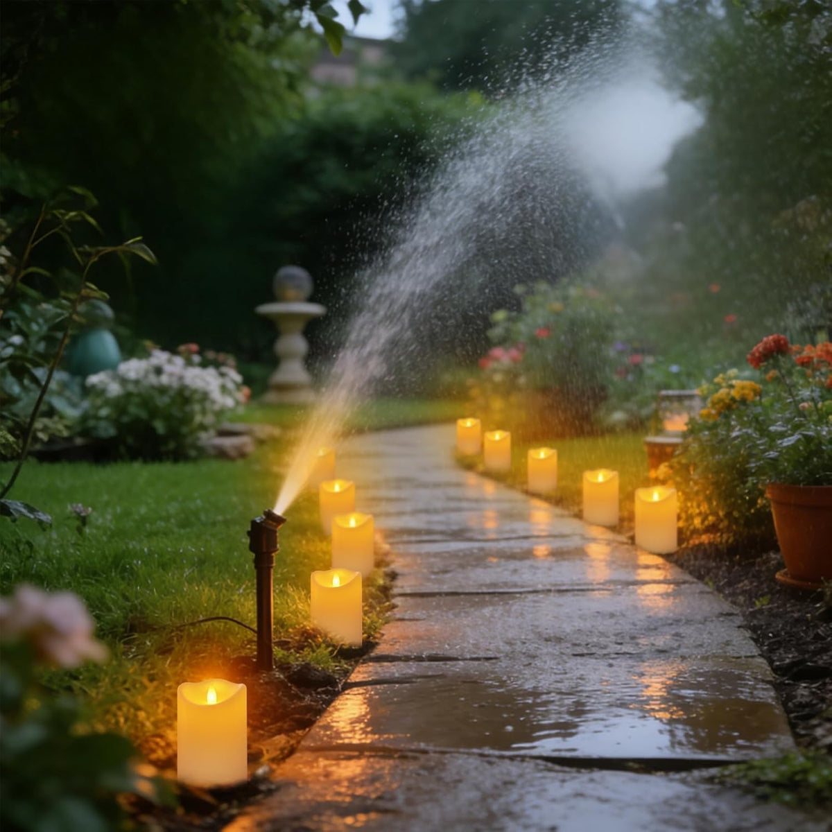 Outdoor Flameless Candles, Patented 3D Dual-LED, Set of 9 Slanted Resin Pillars with 2 Remotes, Bulk Party Decor for