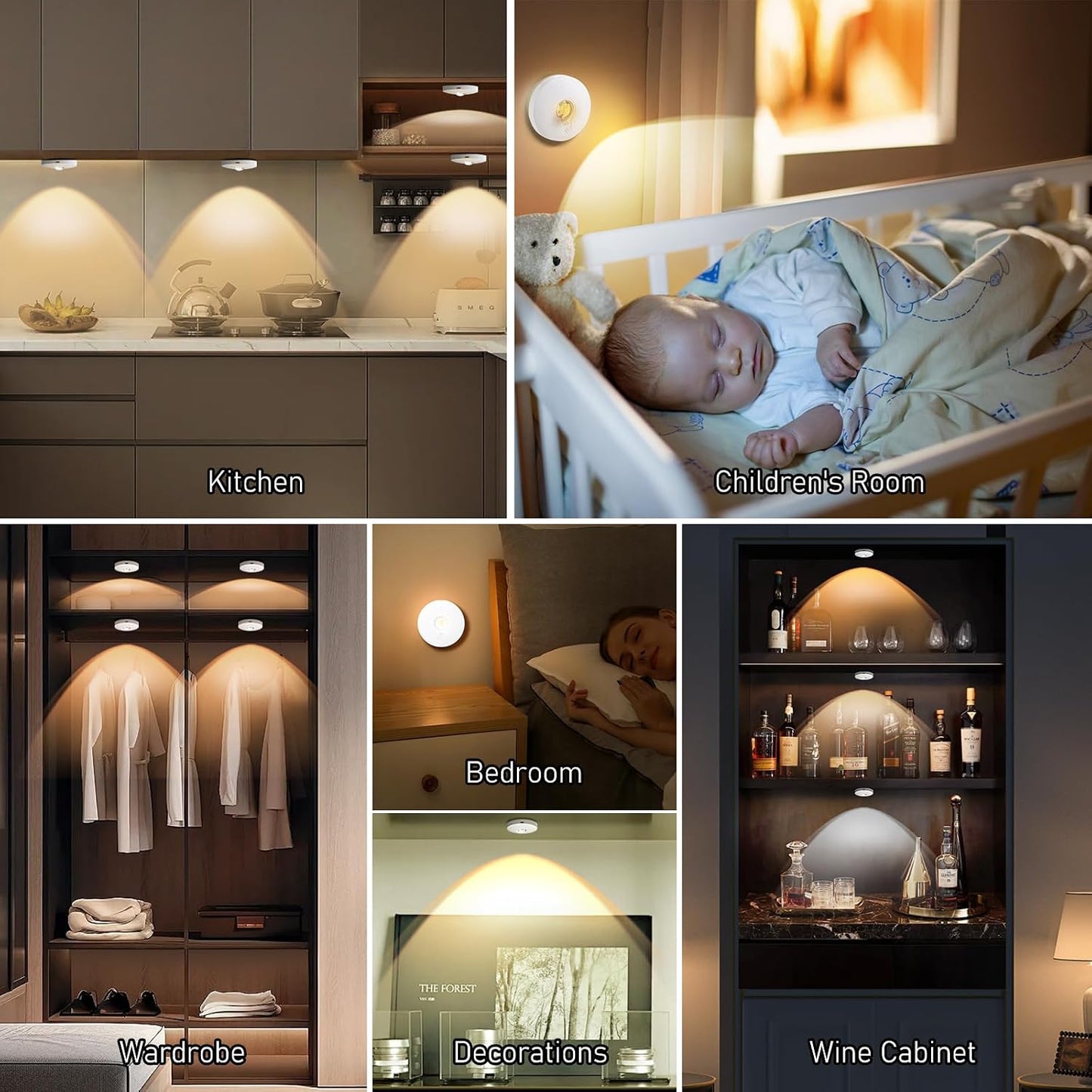 UNUSROOM Rechargeable Puck Lights with Remote Control,2000mAh High Capacity Battery Operated LED Under Cabinet