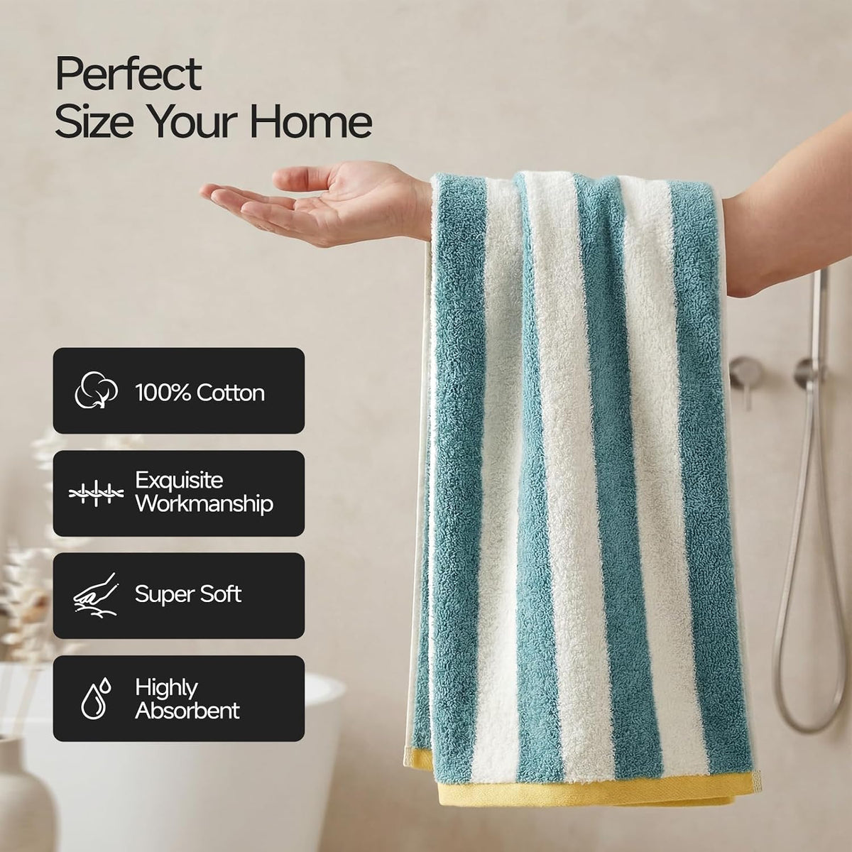REDKISS Striped Hand Towels for Bathroom, Kitchen Decor, Guest Use, Ultra Soft and Highly Absorbent for Kids Adults