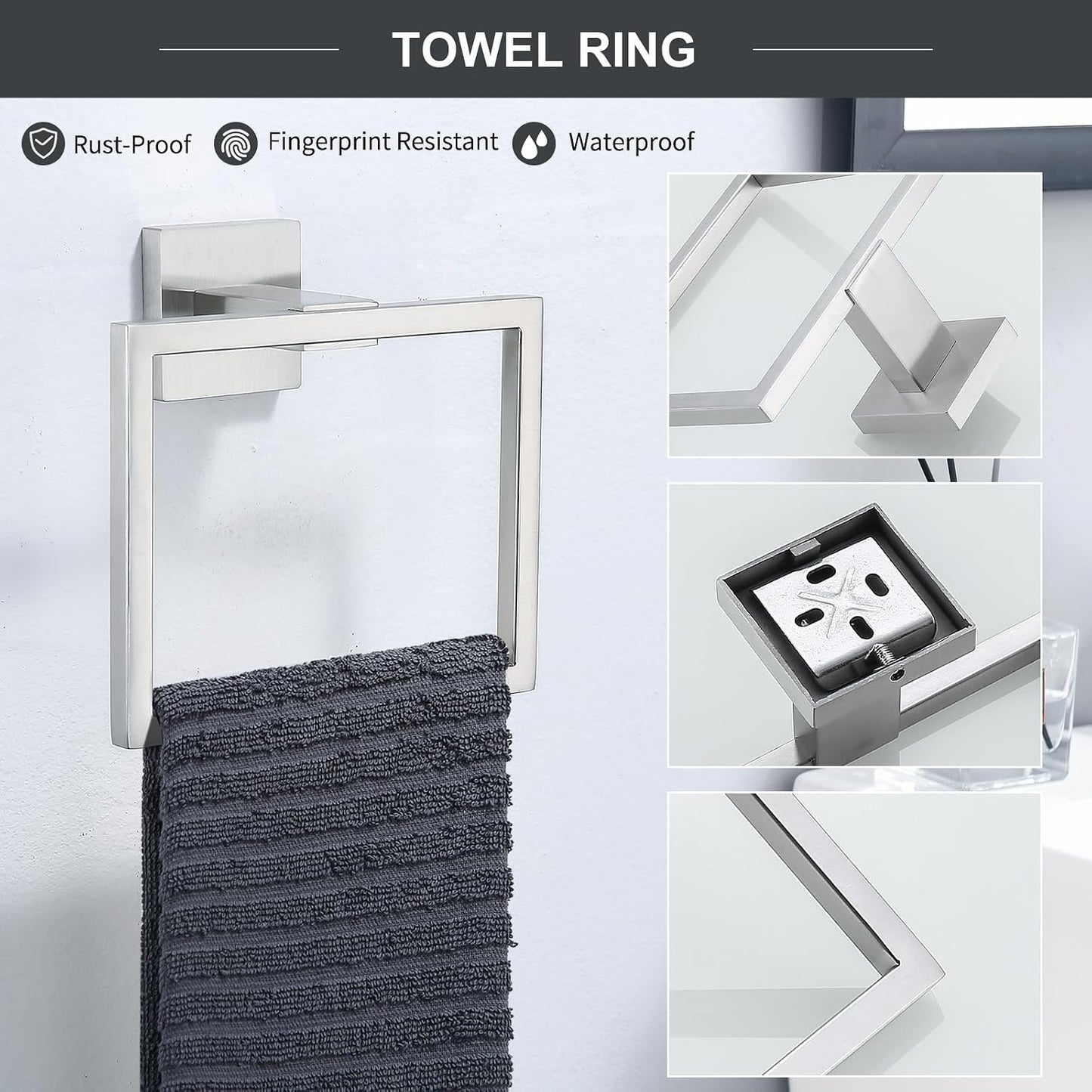 TQKAG 6-Piece Towel Bar Set, 23.6 Inch Bathroom Hardware Set Brushed Nickel | Stainless Steel, Wall Mounted, Nickel