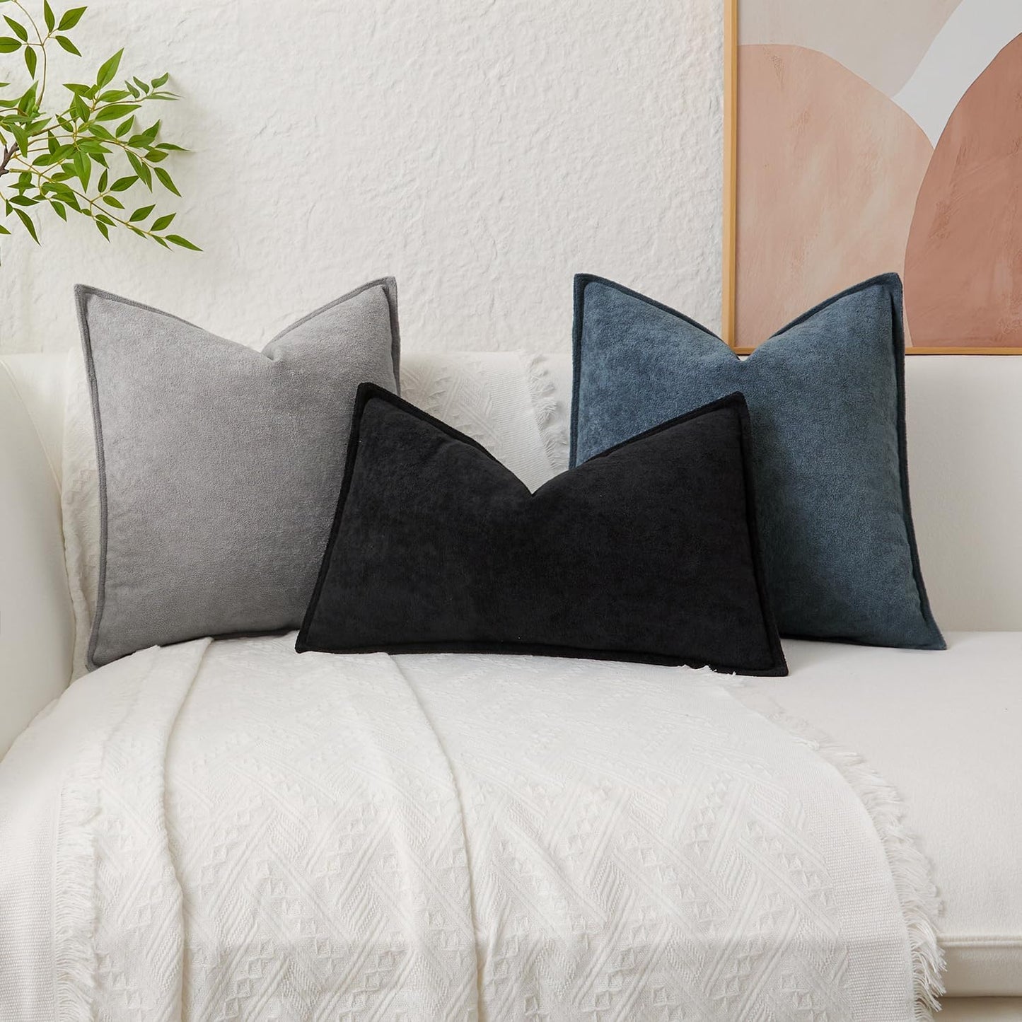 Kevin Textile Waterproof Decorative Pillow Covers Soft Boucle Textured / 18 x 18 / Black / Set of 2
