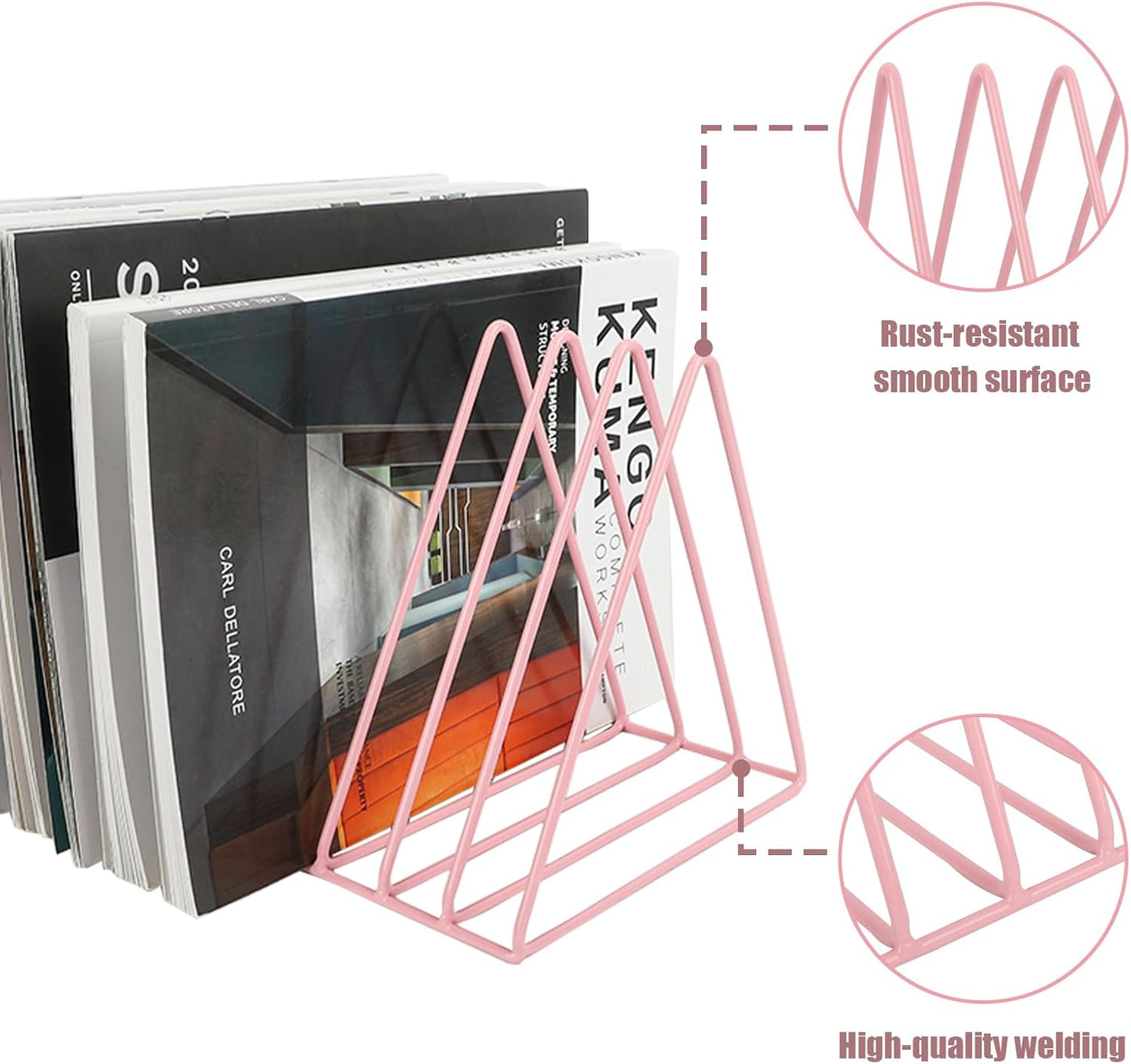 Vinyl Record Holder Storage, 9 Slot Metal Magazine Book Album Display Rack, Stylish Triangle Desktop File Sorter