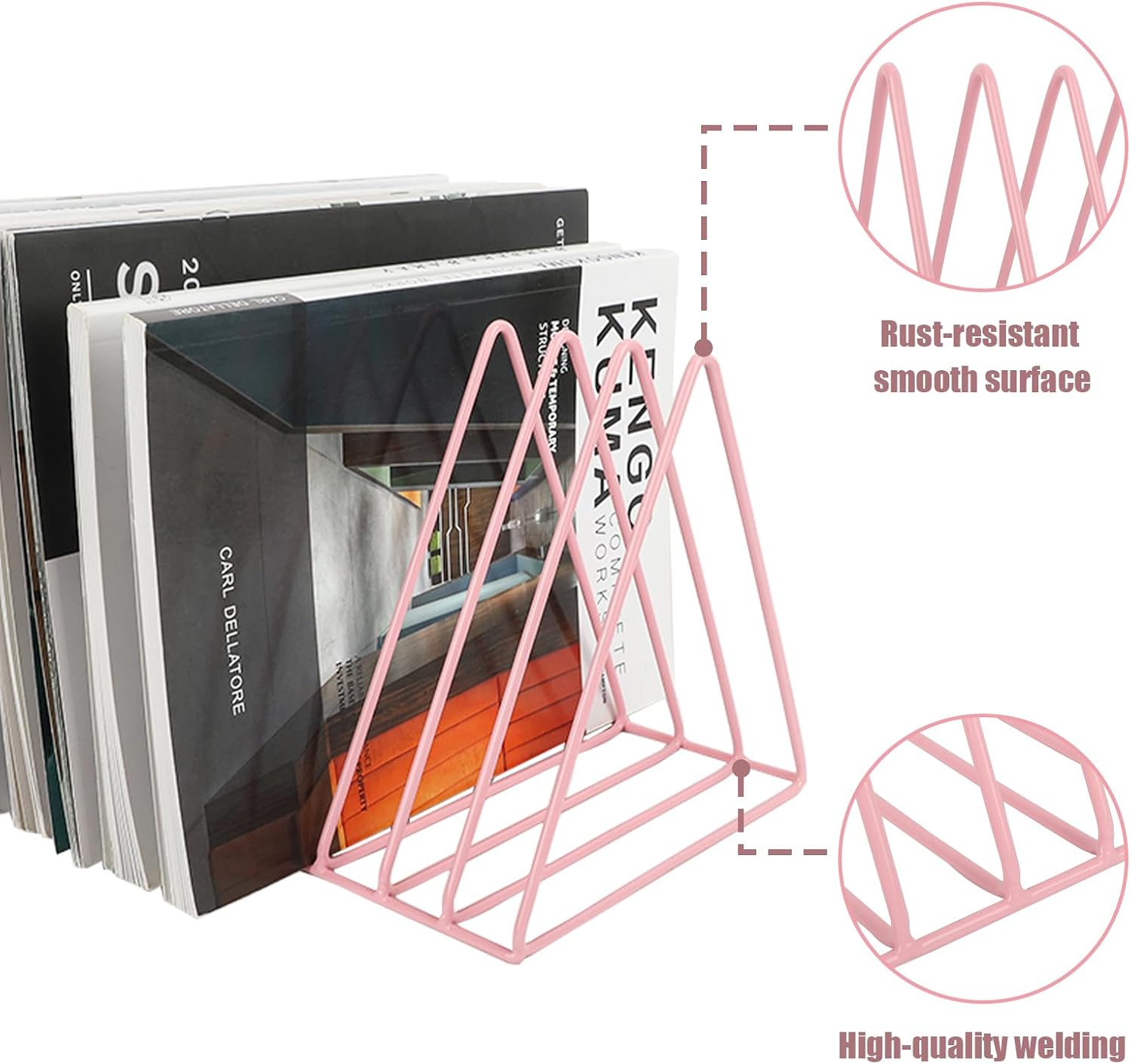 Vinyl Record Holder Storage, 9 Slot Metal Magazine Book Album Display Rack, Stylish Triangle Desktop File Sorter