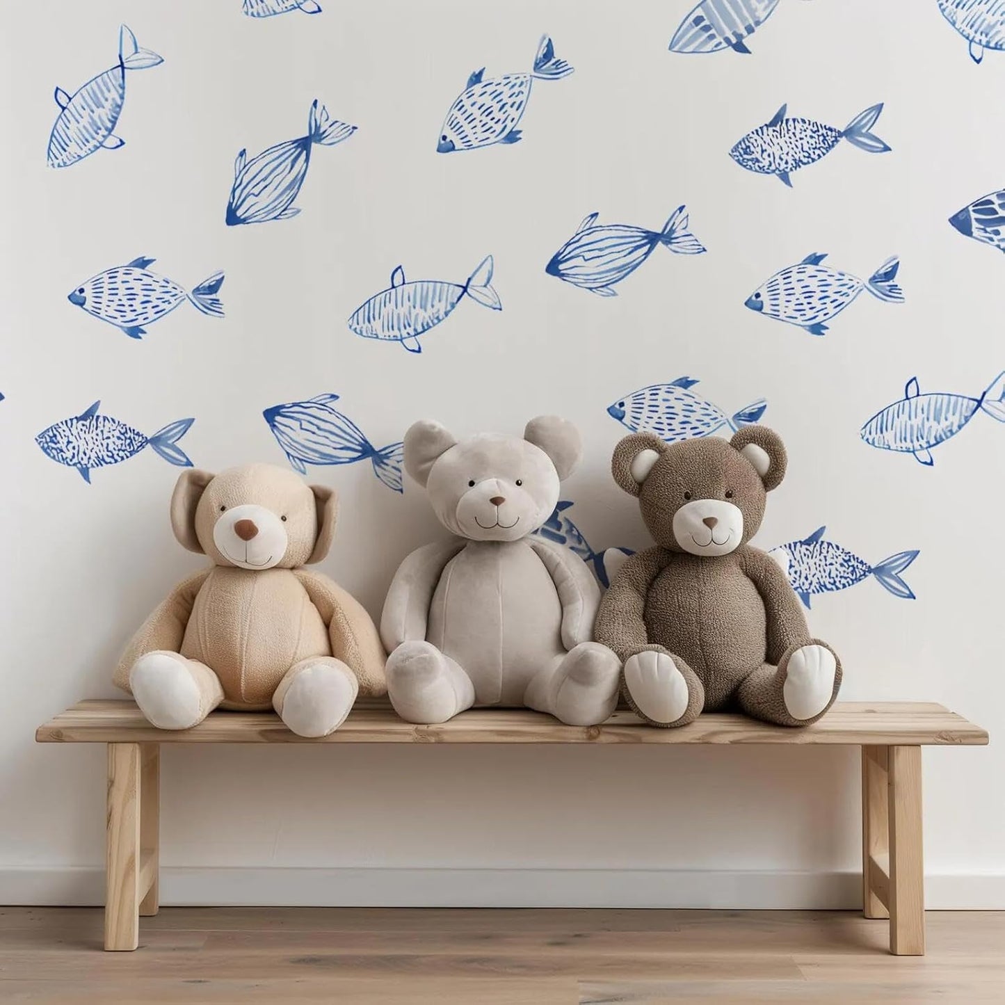 Hand Drawn Watercolor Fish Underwater World Wall Decals Waterproof / Blue Fish / Set of 30