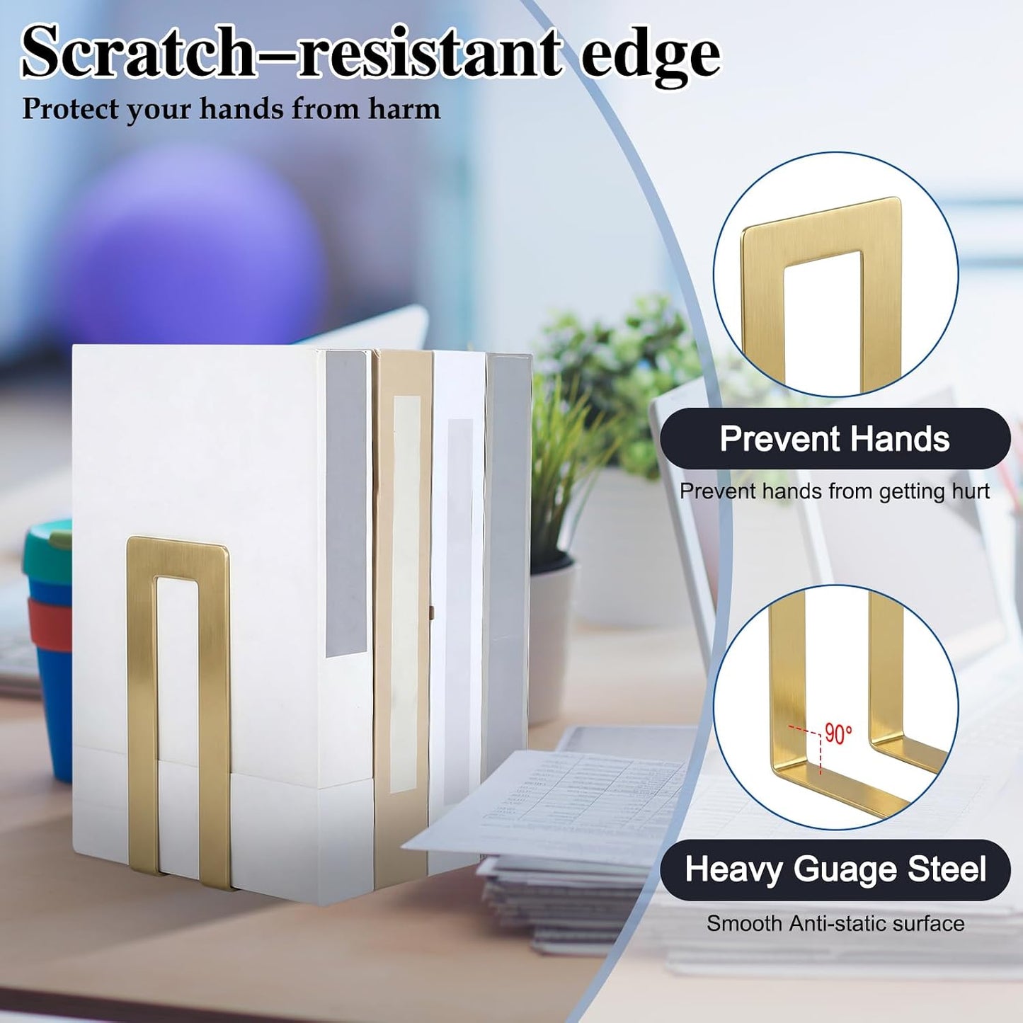 Modern Metal Book Ends / Square / Gold / Set of 6