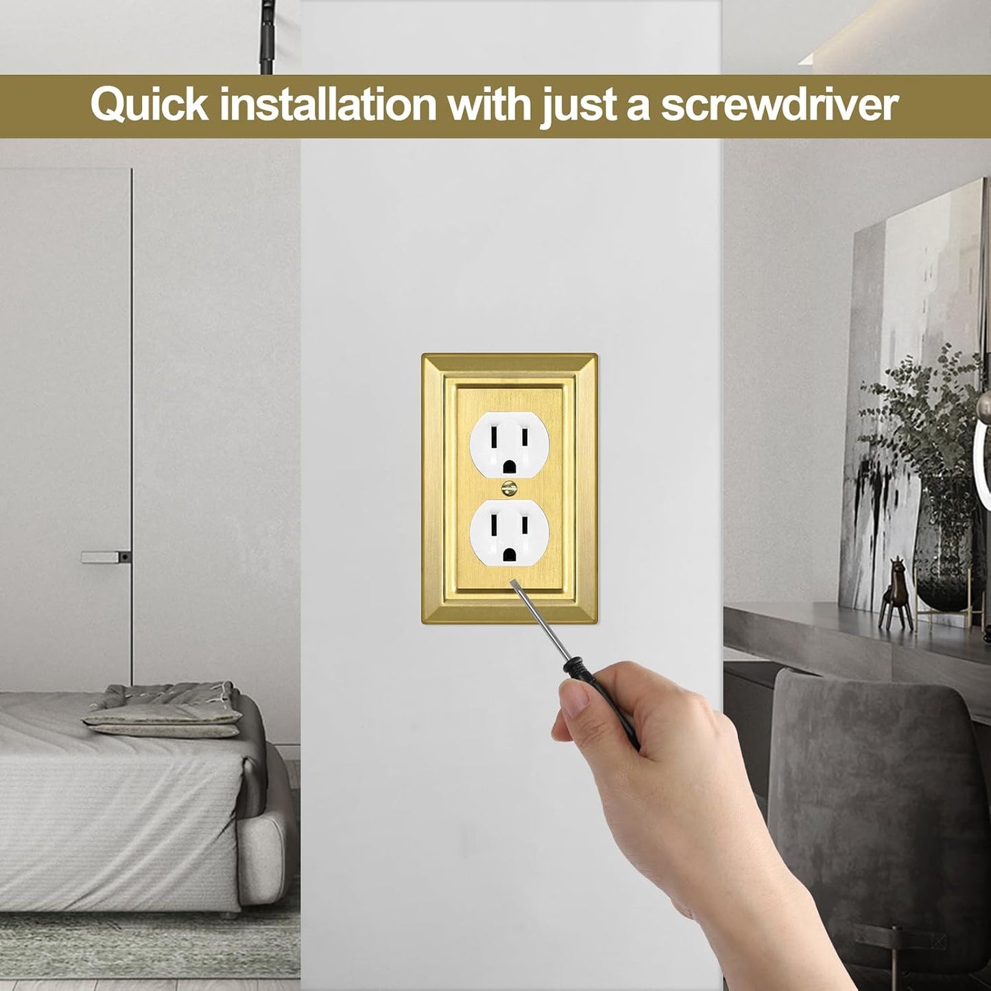 Metal Wall Plate for Electrical Outlets, Outlet Covers Wall Plate, 6 Pack | Decorative Brass Gold Switch Plates Outlet