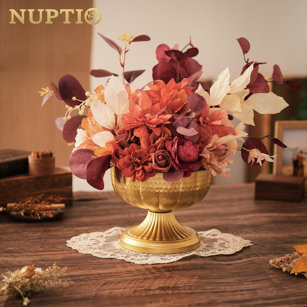 NUPTIO Gold Compote Vases for Centerpieces, Hammered, 6.3", 10 Pcs | Metal Pedestal Bowl, for Small Flowers