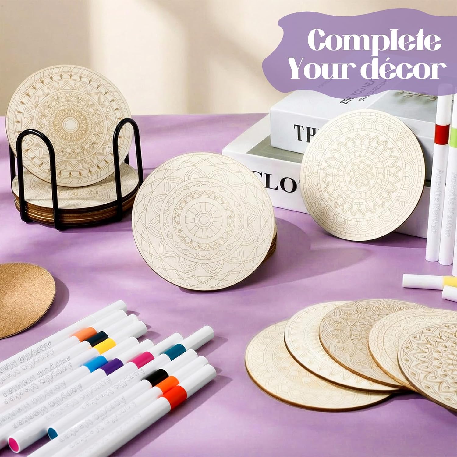 Holder & Markers Boho DIY / Mandalas / 4 Inch / Set of 77