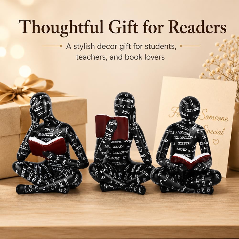 Reading Figurines Modern Bookshelf Decor / Black / Set of 3